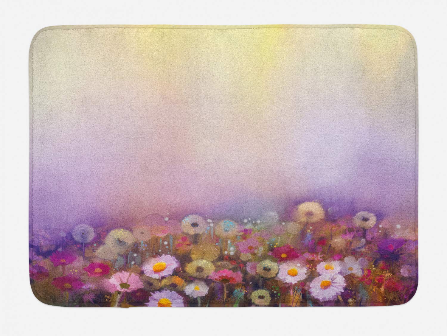 Ambesonne Floral Bath Mat - Non-Slip Plush Bathroom Rug with Hand-Drawn Blossom Design, 30.2