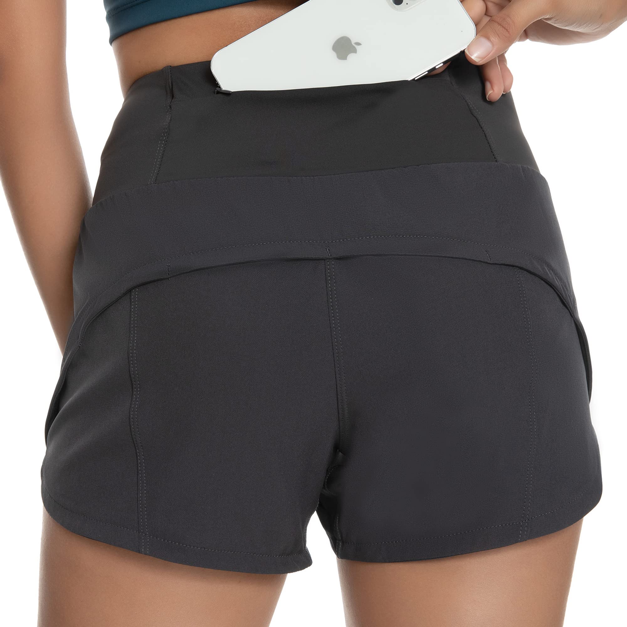 Rrosseyz High Waisted Running Shorts for Women - 4 Inch Gym Workout Shorts with Liner & Zip Pocket | Perfect for Jogging, Yoga & Training