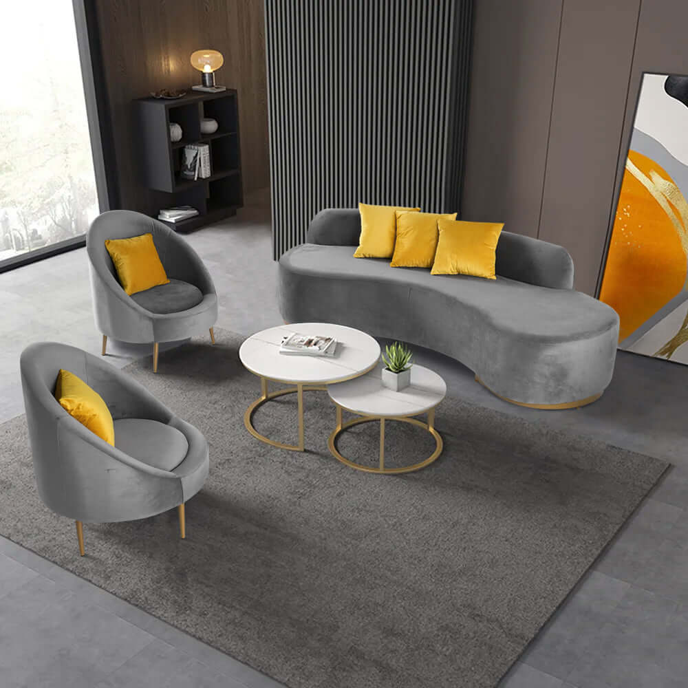 Modern 3-Piece Gray Flannel Upholstered Living Room Sofa Set - 2 Accent Chairs & 3-Seater Couch - Perfect for Small Spaces, Apartments and Cozy Home Decor