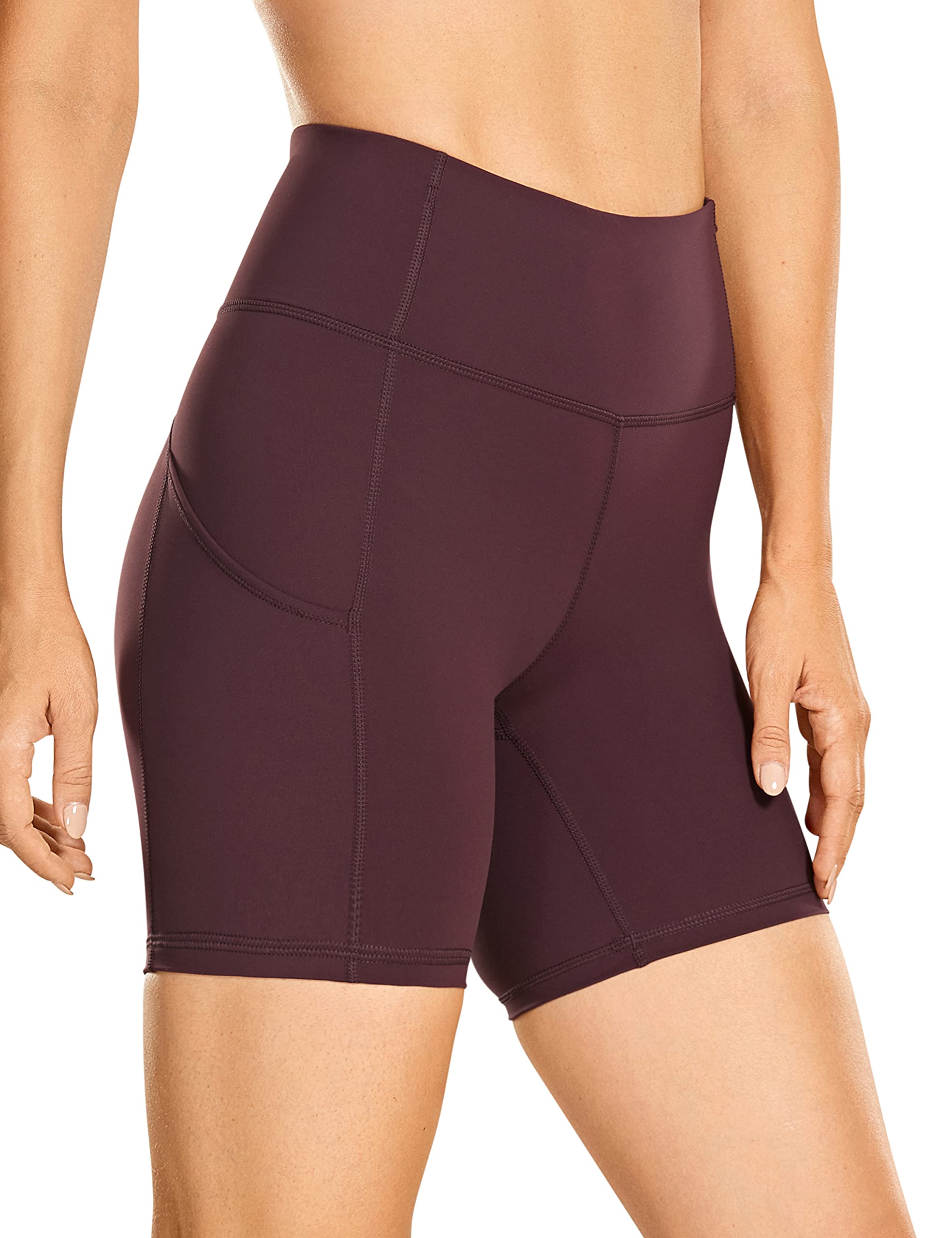 CRZ YOGA Women's High Waisted 6-Inch Running Shorts - Naked Feeling Lightweight Gym Biker Compression Shorts with Pockets for Yoga, Workout & Active Lifestyle