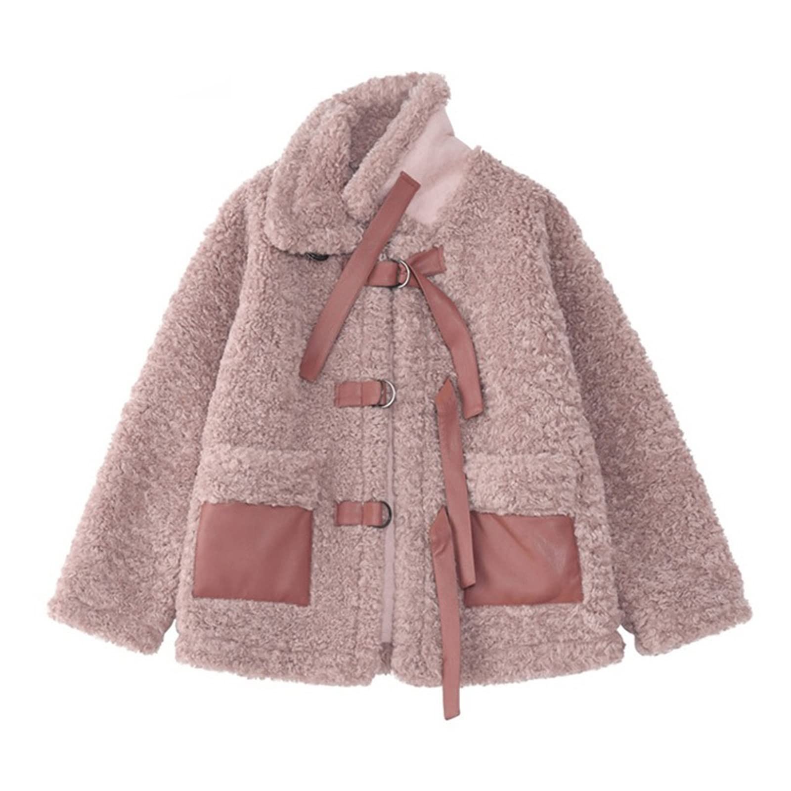 Stylish Women's Cardigan - Thick Lambswool Warm Coat with Pockets, Sweet Fashion Pink Sweater (Large Size) - Perfect for Office, Dating & Winter Outfits