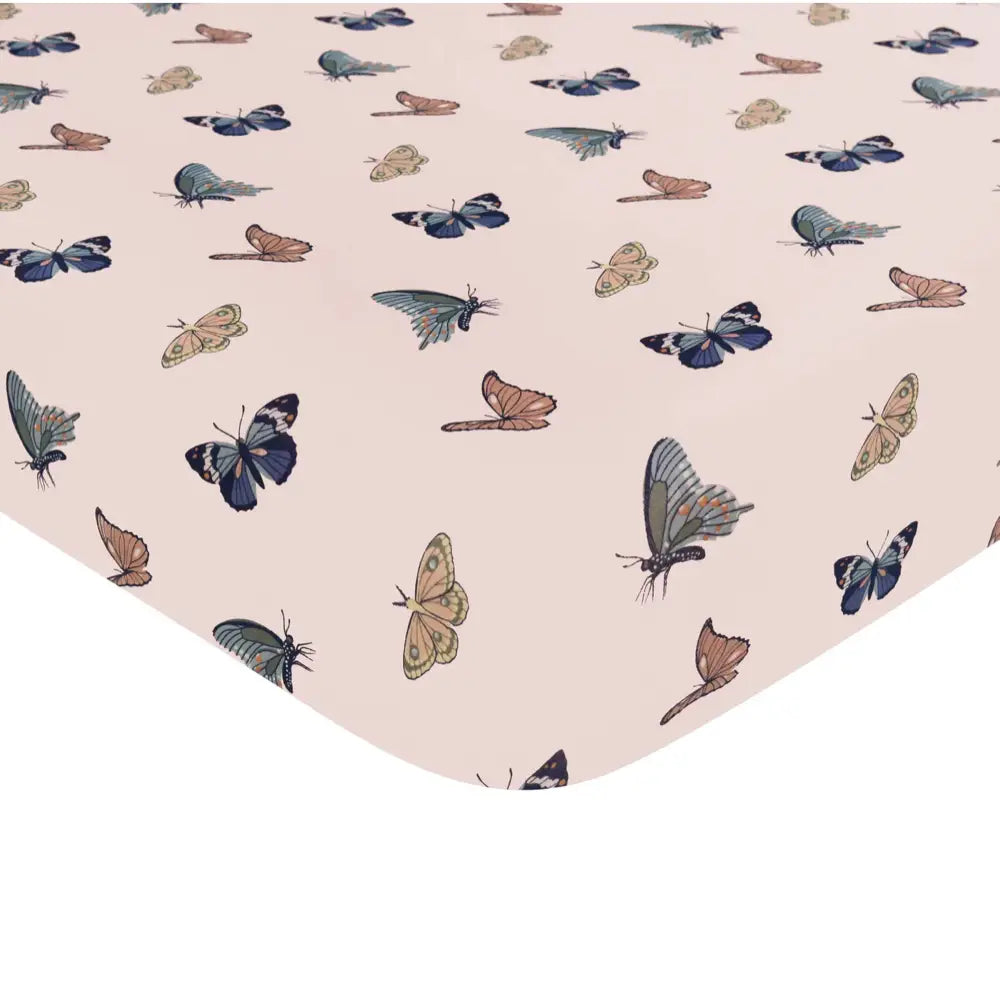 Kyte Baby Soft Organic Cotton Twin Sheet Set - Blush Butterfly Print | Breathable & Hypoallergenic for Baby & Toddler Nursery Bedding | Perfect for Cribs, Daycare & Co-Sleeping
