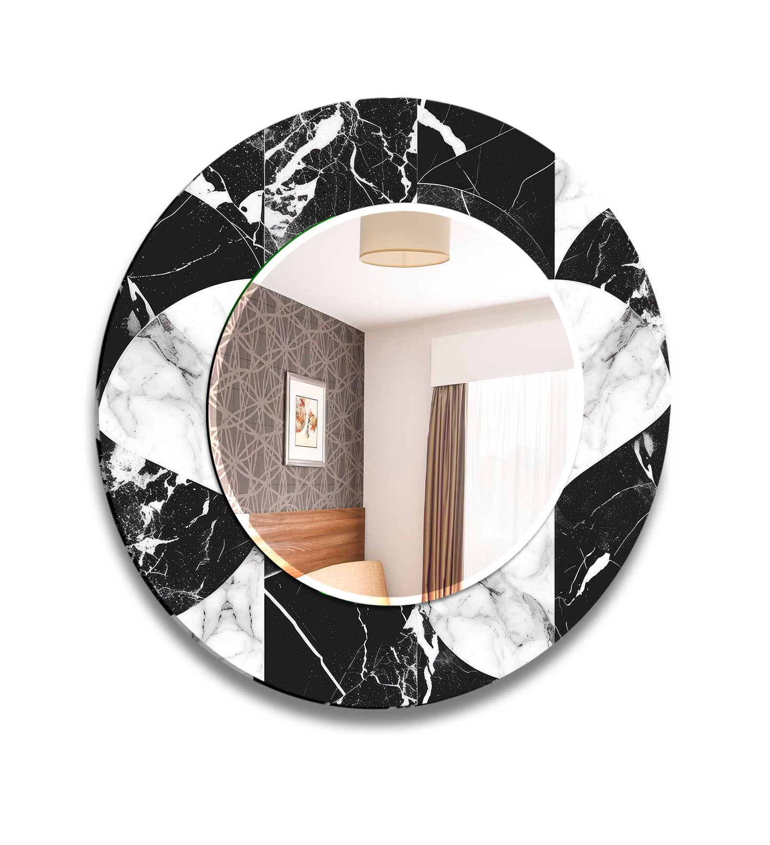 Black & White Marble Round Mirror - Modern Elegant Wall Decor for Living Room, Bedroom & Bathroom | Stylish Home Accent for Contemporary Interiors