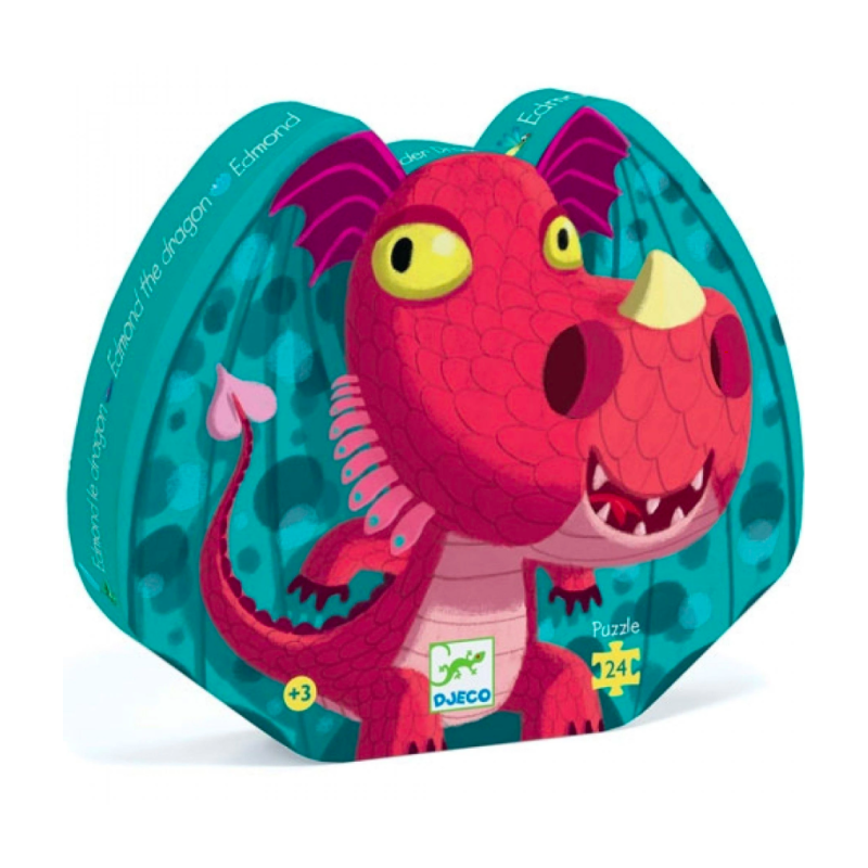 Djeco Edmund The Dragon Silhouette Puzzle - Wooden Animal Jigsaw for Kids Ages 3-5, Educational Montessori Toy for Preschool Learning & Bedtime Storytime Play