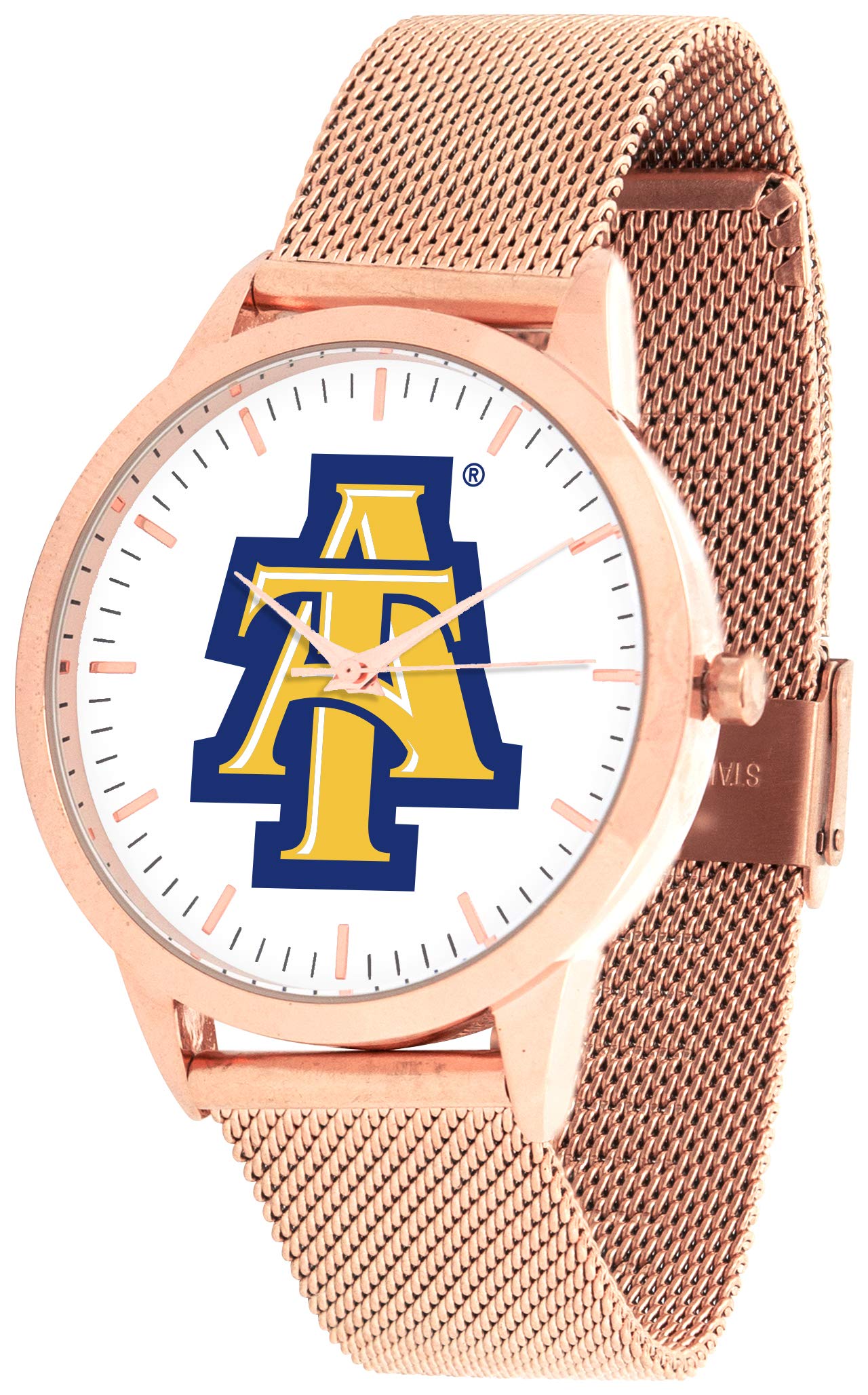 North Carolina A&T Aggies Mesh Statement Watch with Rose Gold Band - Stylish College Sports Watch for Game Day & Campus Life