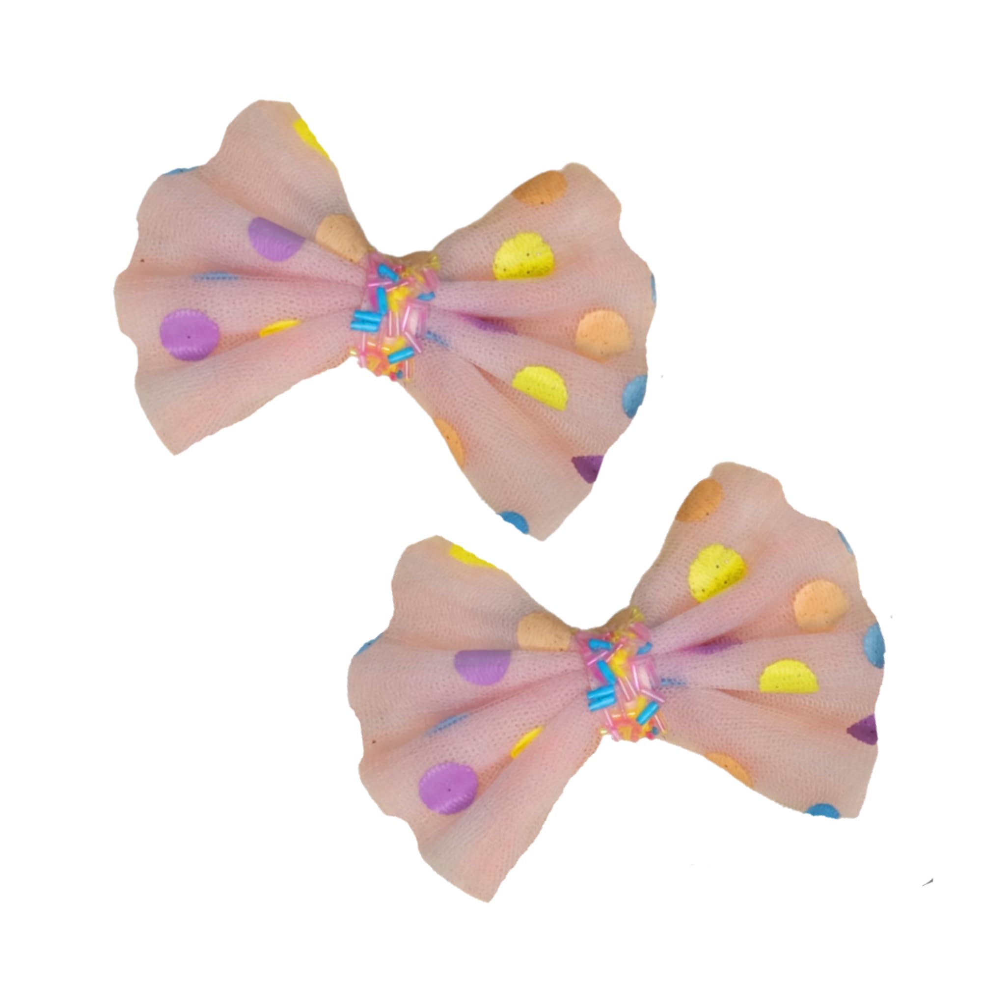 Pastel Polka Dot Hair Bows for Girls - Yellow, White, Pink, Purple, Black & Blue Hair Clips (Set of 2) | Perfect for School, Parties, and Everyday Fashion Accessories