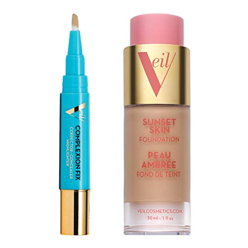 Veil Cosmetics 3N Complexion Fix Concealer & Sunset Skin Liquid Foundation Set - Oil-Free, Lightweight, Buildable Coverage - Vegan, Cruelty-Free, Paraben-Free, Fragrance-Free - Perfect for Everyday Wear & Flawless Makeup Looks