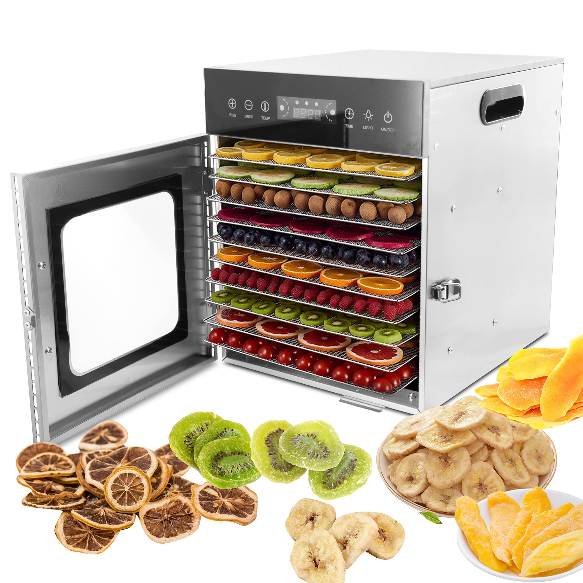 CMI 10-Tray Commercial Stainless Steel Food Dehydrator - 400W Electric Dryer with Digital Timer & Temperature Control | Perfect for Jerky, Herbs, Meat, Fruits & Vegetables | Ideal for Home Kitchen, Camping & Food Preservation