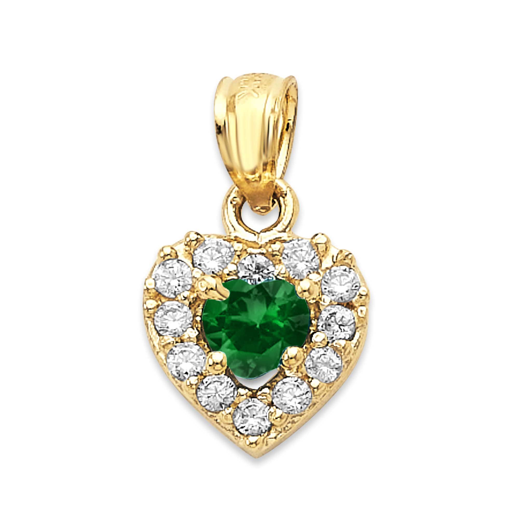 14K Solid Gold Birthstone Heart Pendant Necklace - May Emerald Green Cubic Zirconia Jewelry, Personalized Birthday Gift for Women, Mom, Wife | Perfect for Anniversary, Valentine's Day & Mother's Day Gifts