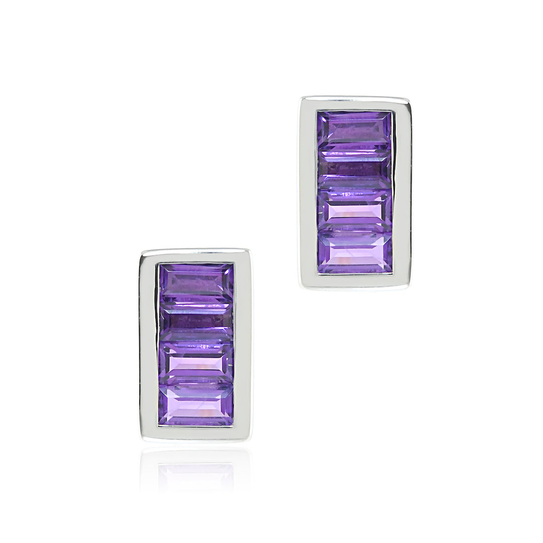 Amethyst Channel Set Earrings for Women - Elegant Purple Gemstone Stud Earrings for Wedding, Party & Everyday Wear