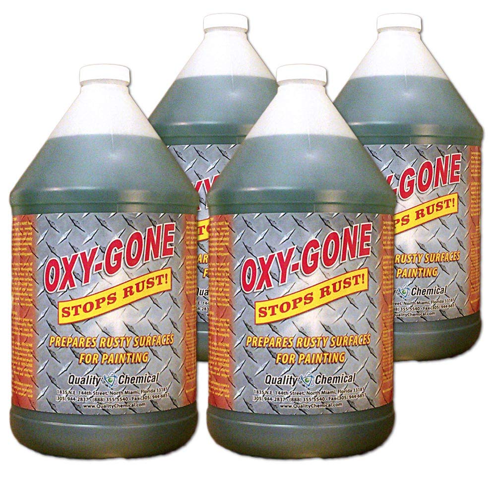 Premium Oxy-Gone Rust Remover & Metal Treatment - Fast-Acting Rust Converter, Neutralizer & Reformer for Cars, Tools, Fences & Outdoor Equipment - 128 oz (4-Pack) - Ideal for Auto Repair, Metal Restoration & DIY Projects