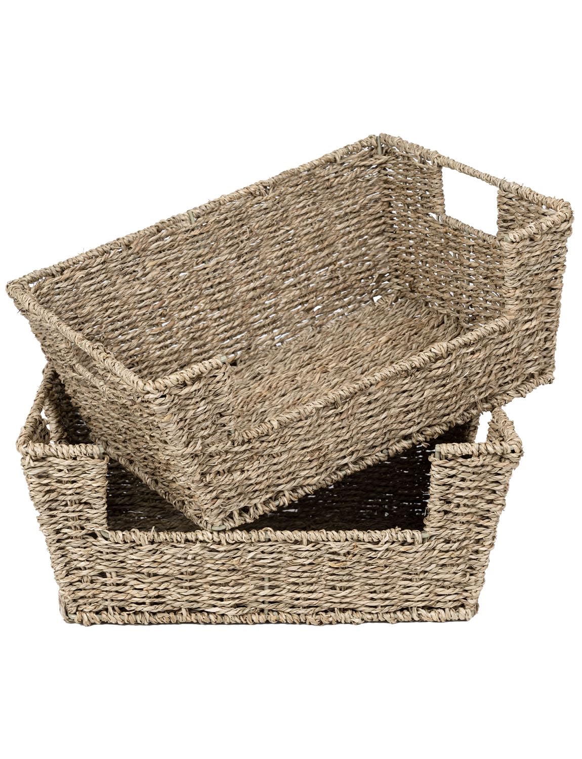 Seagrass Wicker Storage Baskets - 2 Pack Handwoven Pantry & Shelf Organizers for Home Decor, Kitchen Storage, and Closet Organization | Natural Woven Baskets for Fruits, Blankets, Toys & More