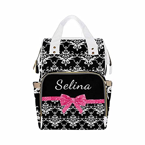 Custom Diaper Backpack for Women & Men - Floral Bowknot Personalized Baby Bag with Text, Nursing School Backpack, Fashion Shoulder Bag for Travel, Daycare & Daily Use | Perfect for Moms, Dads & Caregivers