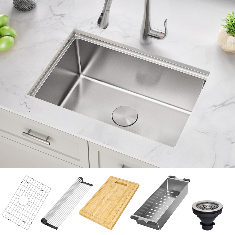 Allora USA KHWS 3318 R15 Undermount Stainless Steel Kitchen Sink - 33x18 Inch Workstation Sink for Professional Chefs & Home Cooks - Perfect for Food Prep, Dish Washing & Multi-Tasking in Modern Kitchens