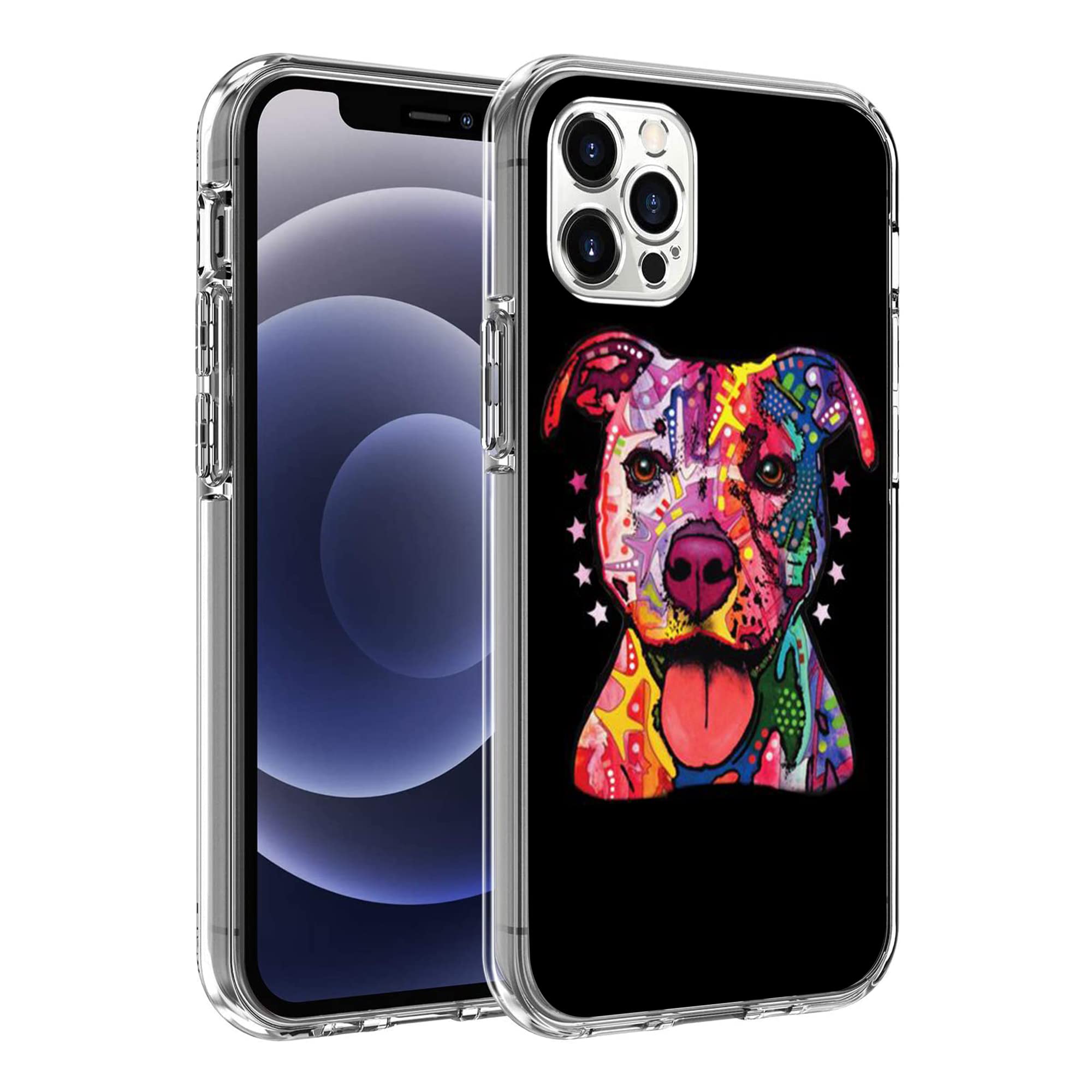 iPhone 12/12 Pro Case - Colorful Graffiti Pit Bull Art Clear TPU Shockproof Slim Protective Cover | Compatible with iPhone 12 & 12 Pro | Perfect Gift for Men & Women | Great for Daily Use, Work & Travel
