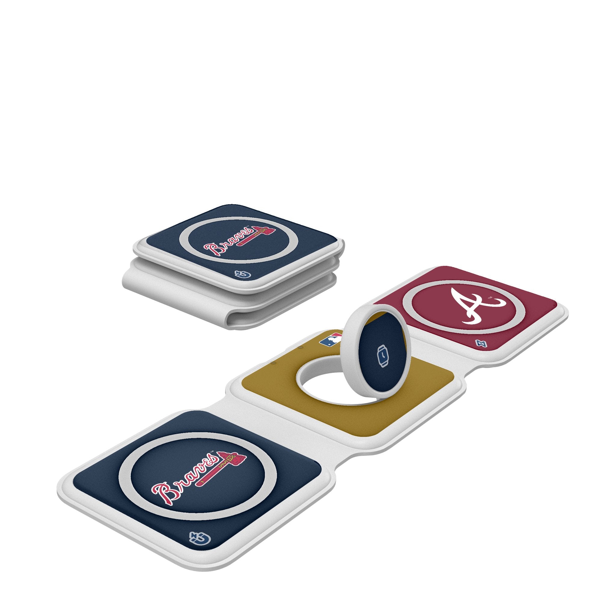 Atlanta Braves Color Block Foldable 3-in-1 Charger - Portable Phone Charger for iPhone, Android & AirPods - Perfect for Travel, Home & Office Use