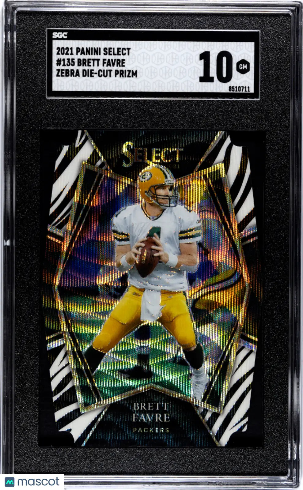 2021 Panini Select Football Brett Favre Zebra Die Cut Prizm SGC 10 Graded Card - Rare Collectible for Sports Memorabilia Fans & Card Collectors - Perfect for Display, Investment, or Gifting