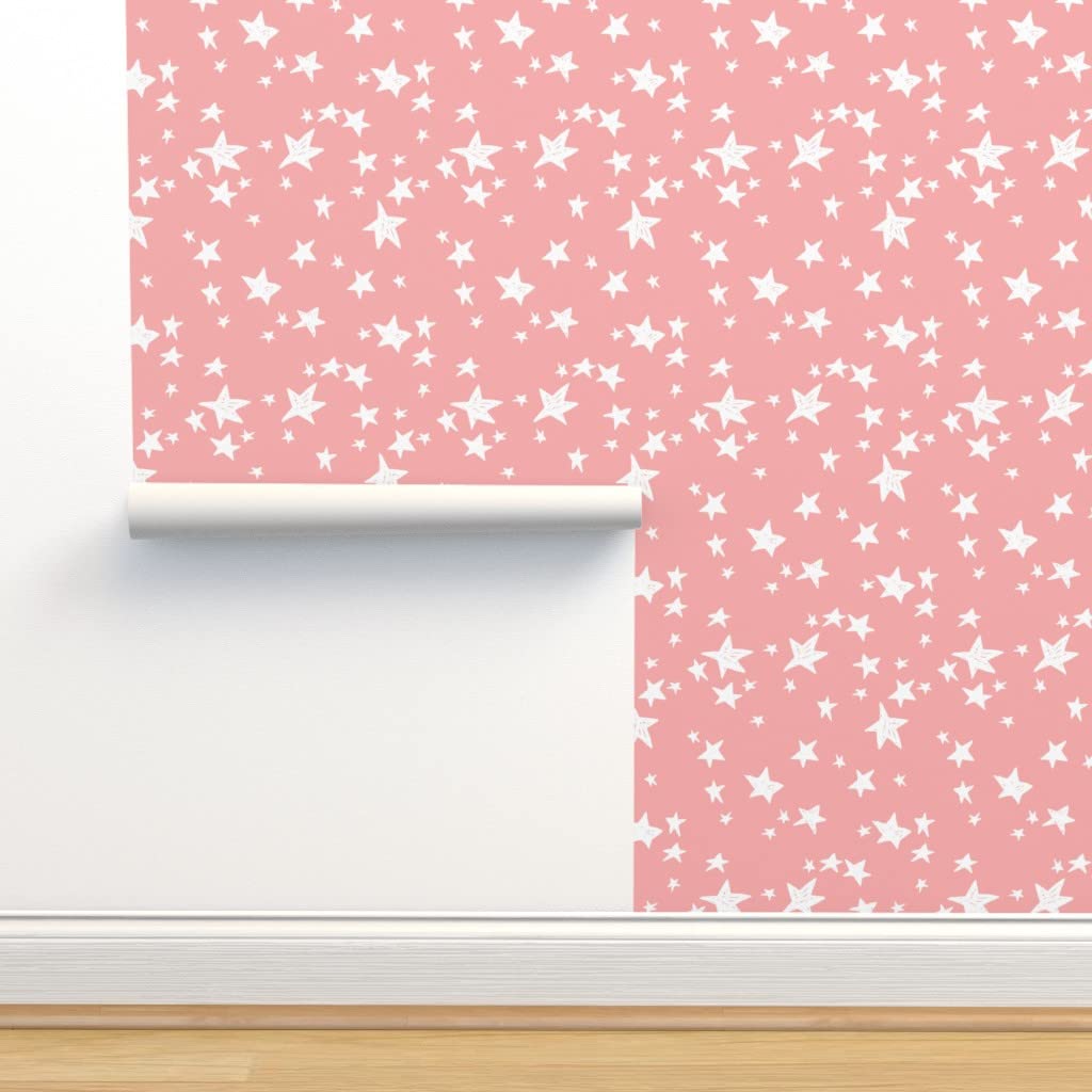 Premium Commercial Grade Wallpaper Roll 27ft x 2ft - Pink Ballerina Stars Pattern for Nursery, Girls Room Decor | Traditional Peel & Stick Wallpaper by Spoonflower | Perfect for Baby Rooms, Kids Bedrooms & Playroom Accent Walls