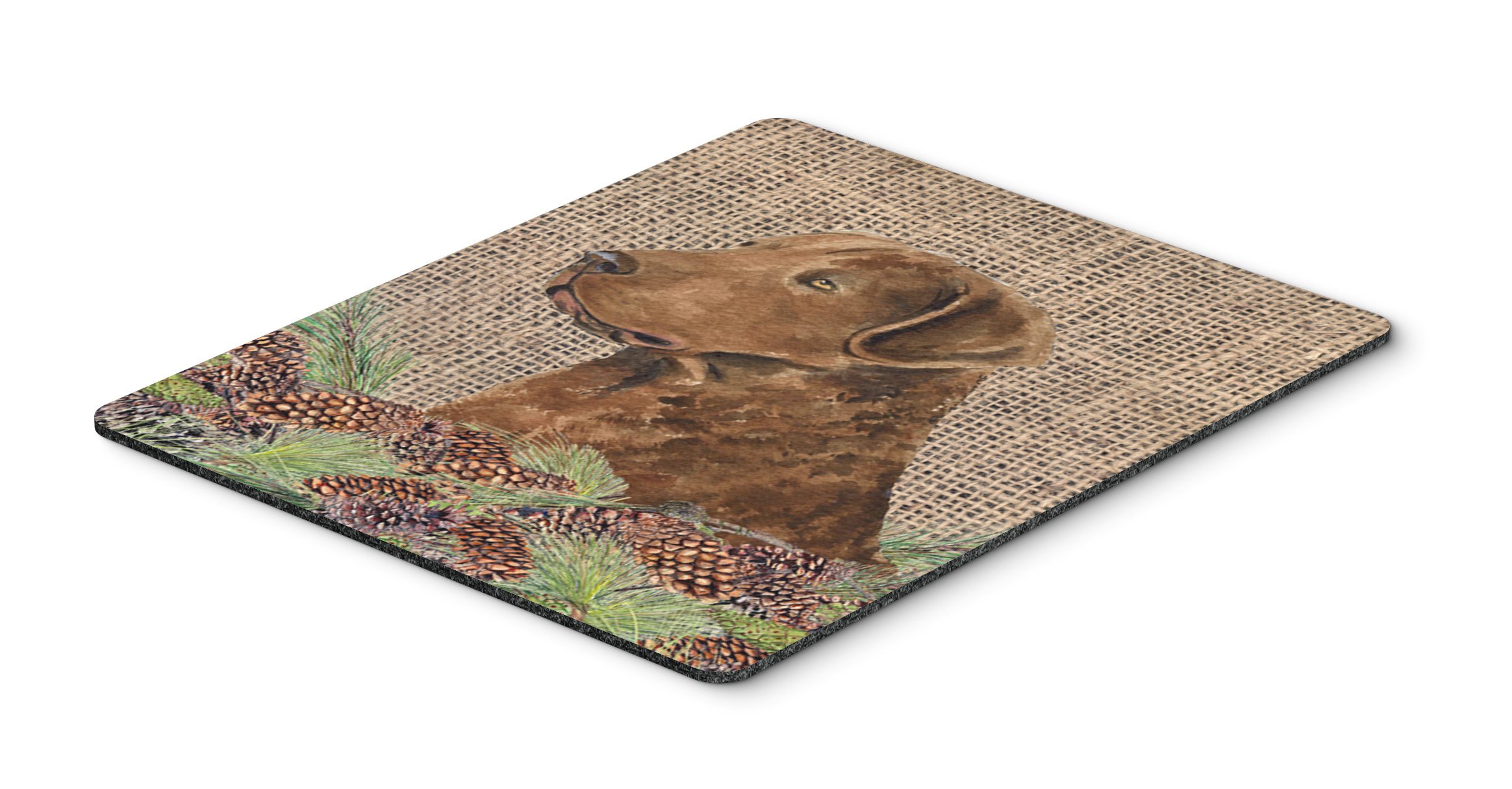 Curly Coated Retriever Mouse Pad - Faux Burlap with Pine Cones Design | Large Washable Non-Slip Desk Mat for Home Office, Gaming & Computer Use | Perfect Hot Pad & Trivet for Kitchen & Dining