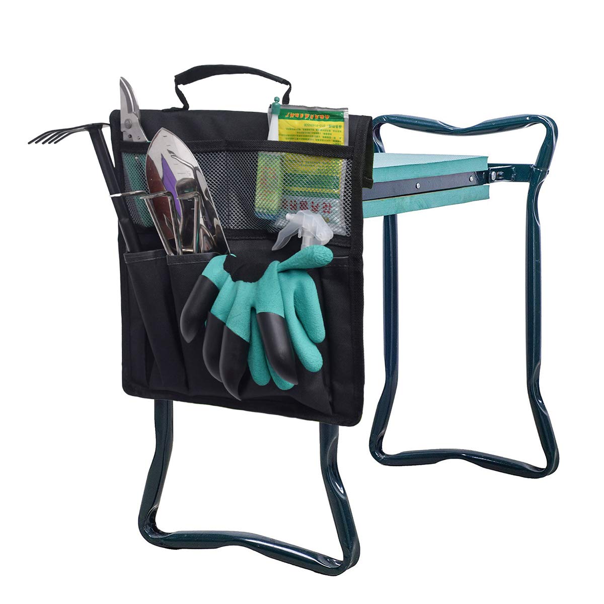 Foldable Garden Kneeler Seat with Tool Storage Pouch - Multifunctional Gardening Stool for Kneeling, Sitting & Organizing Tools - Perfect for Planting, Weeding & Outdoor Yard Work