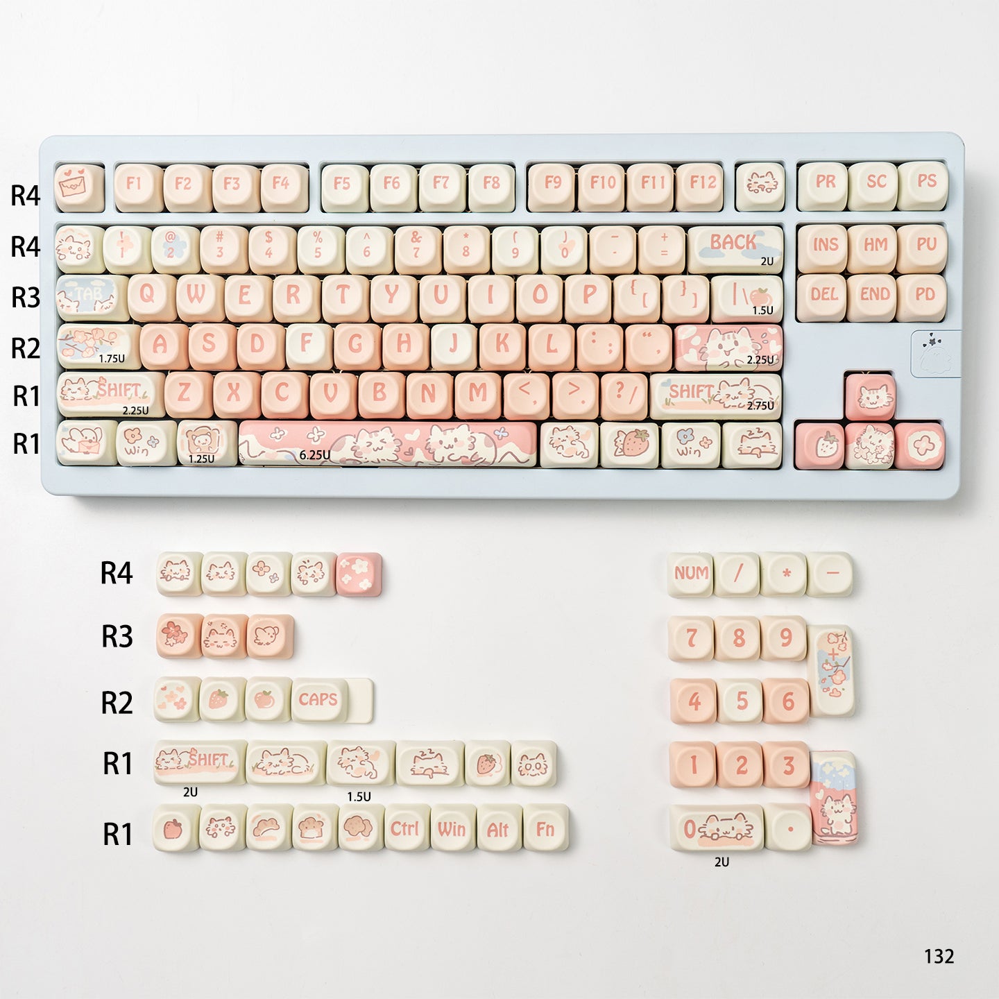 MOA Height Strawberry Kitten Magnetic Axis Mechanical Keyboard Keycap - PBT Dye-Sublimation Custom Keycaps for Gaming, Typing & Office Work