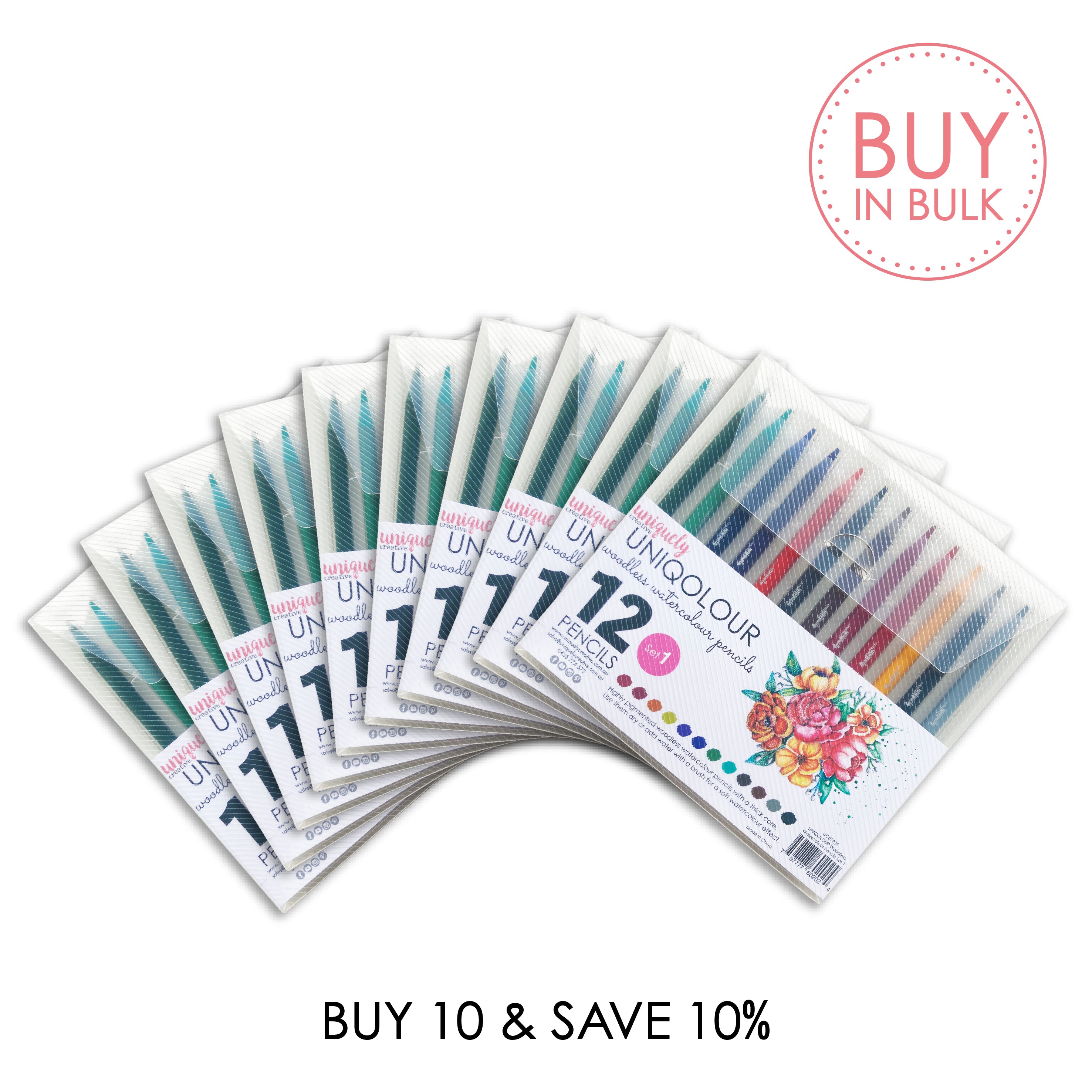 UNIQOLOUR Woodless Watercolor Pencils Set of 10 - Bulk Purchase for Artists & Students - Perfect for Sketching, Coloring & Mixed Media Art Projects