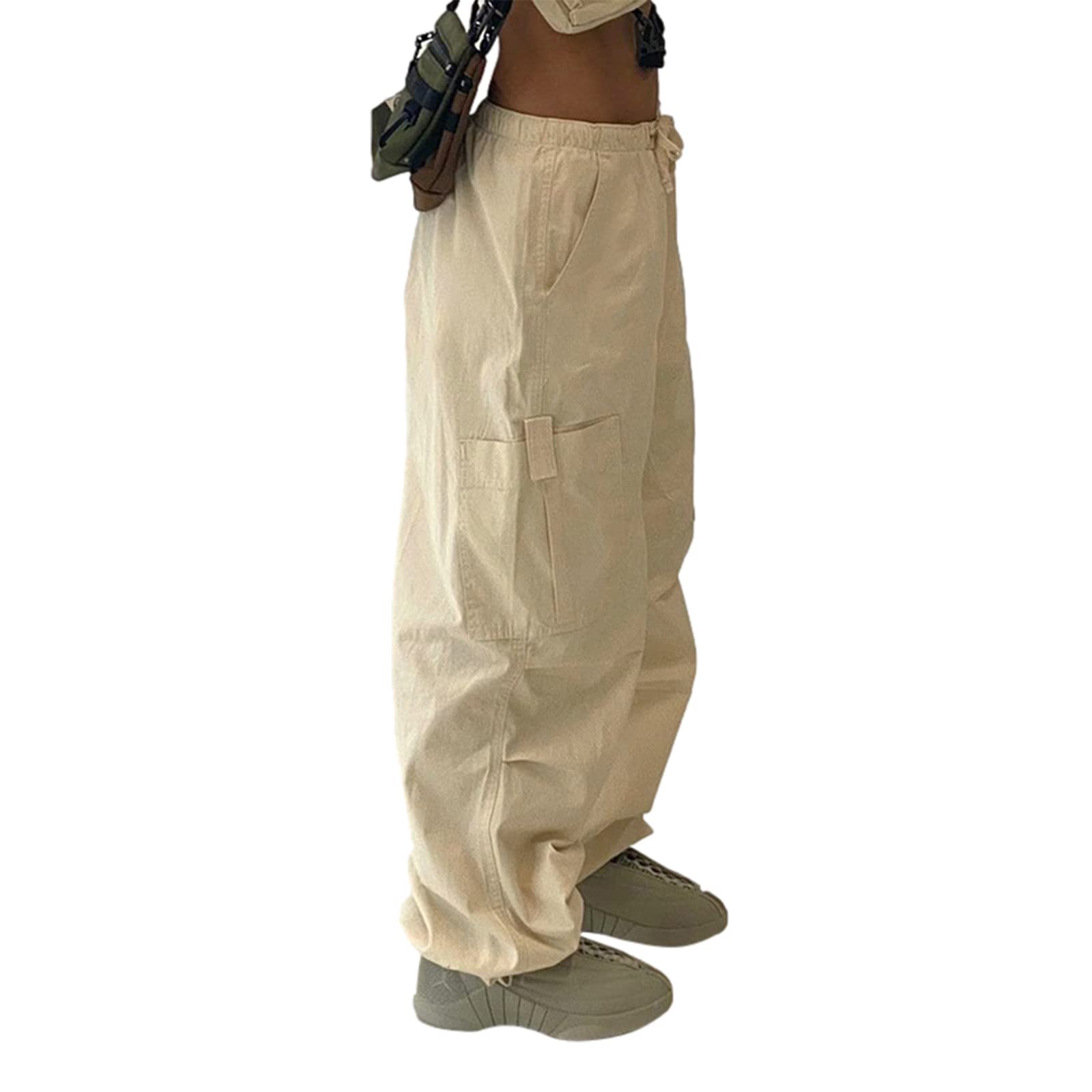 GuliriFei Women's Baggy Cargo Pants - Y2K Low Waist Wide Leg Loose Joggers with Drawstring | Hippie Streetwear Sweatpants for Casual Wear, Street Style & Festival Outfits