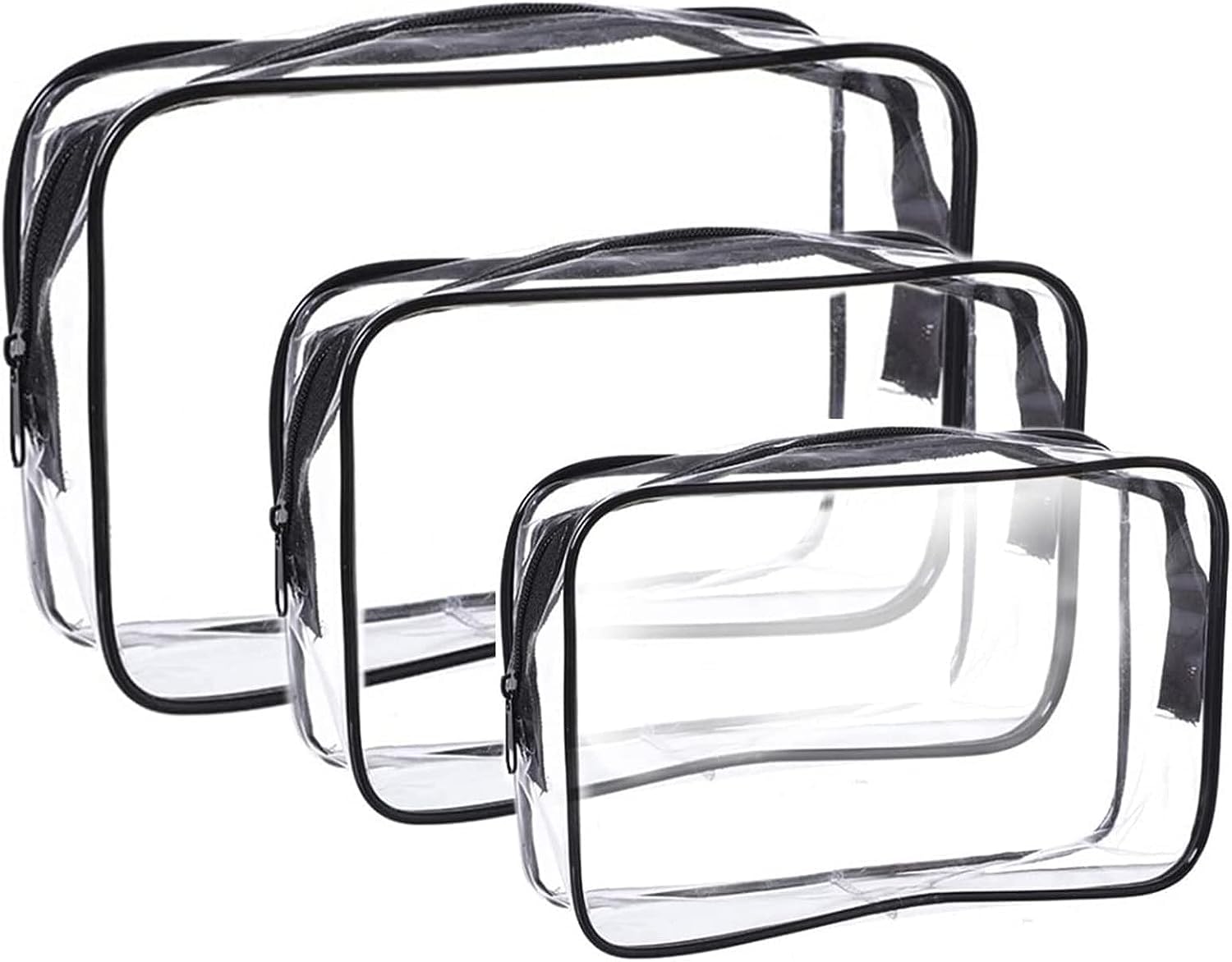 3-Pack Clear PVC Travel Toiletry Bags - Waterproof Makeup Organizer & Travel Essentials for Cosmetics, Shampoo, Lotion | Perfect for Airplane Carry-On, Gym, Beach & Vacation Packing