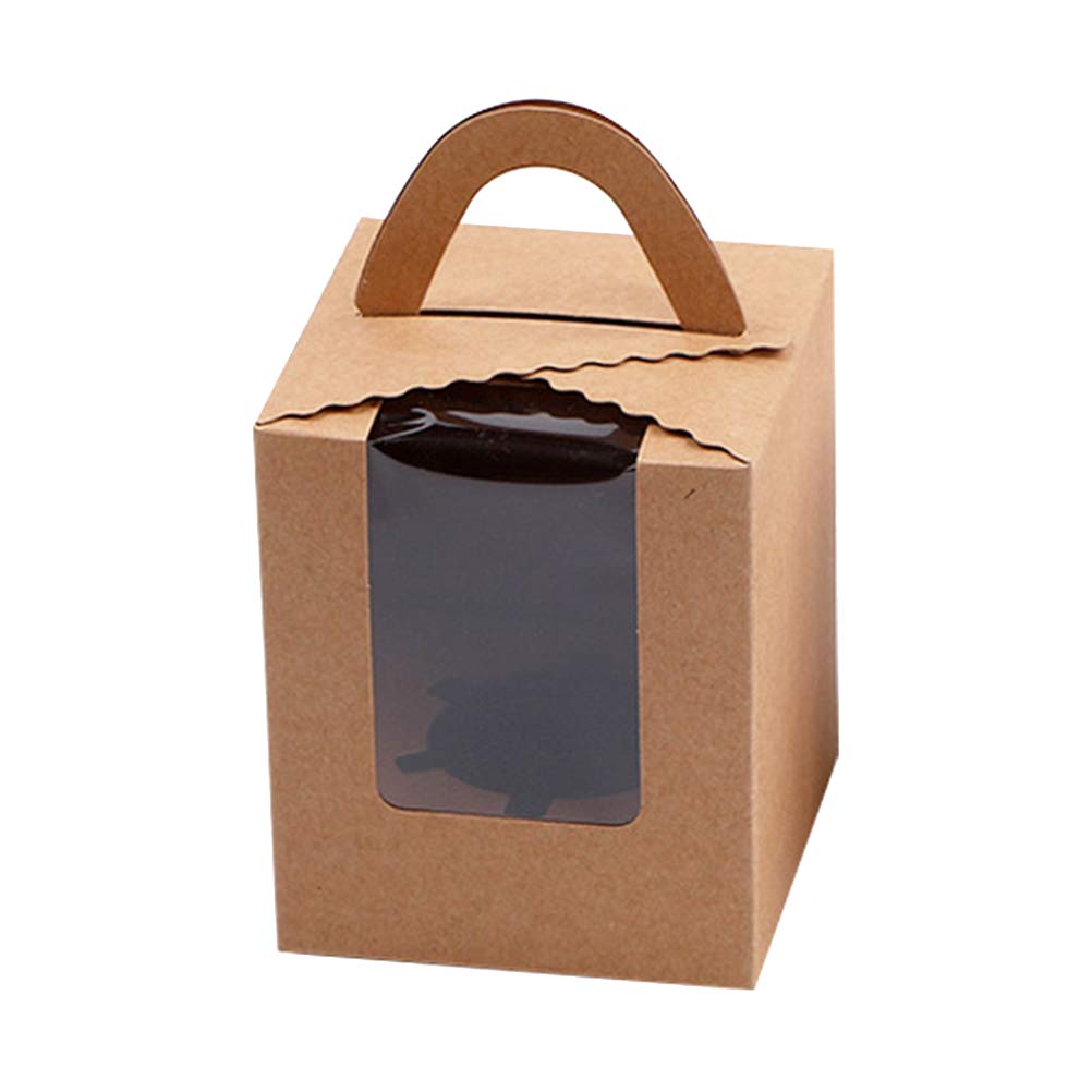 50pcs Eco-Friendly Kraft Paper Cupcake Boxes with Clear Window - Single Cavity Portable Dessert Containers for Parties, Home Baking & Dessert Shops | Perfect for Birthday, Wedding & Baby Shower Favors