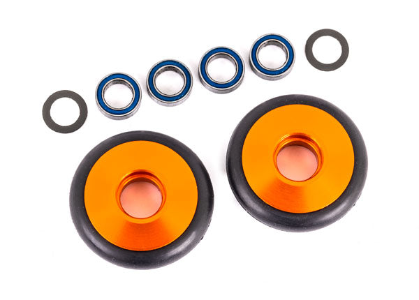Premium Aluminum Wheelie Bar Wheels with Bearings & O-Rings - Orange (2 Pack) - Durable Racing Accessories for RC Cars, Dragsters & Custom Vehicles
