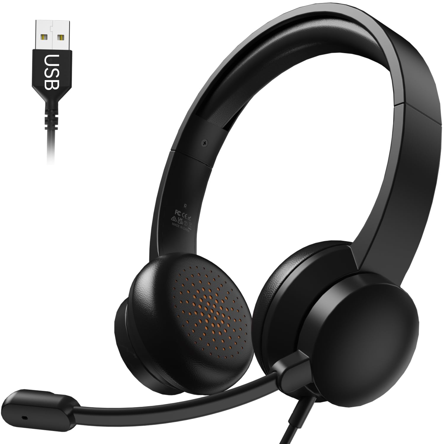 USB Wired Headset with Noise Cancelling Microphone for PC - Computer Headphones for Home Office, Online Classes, Teams & Skype Calls (Black) | Perfect for Remote Work, Gaming & Video Conferencing
