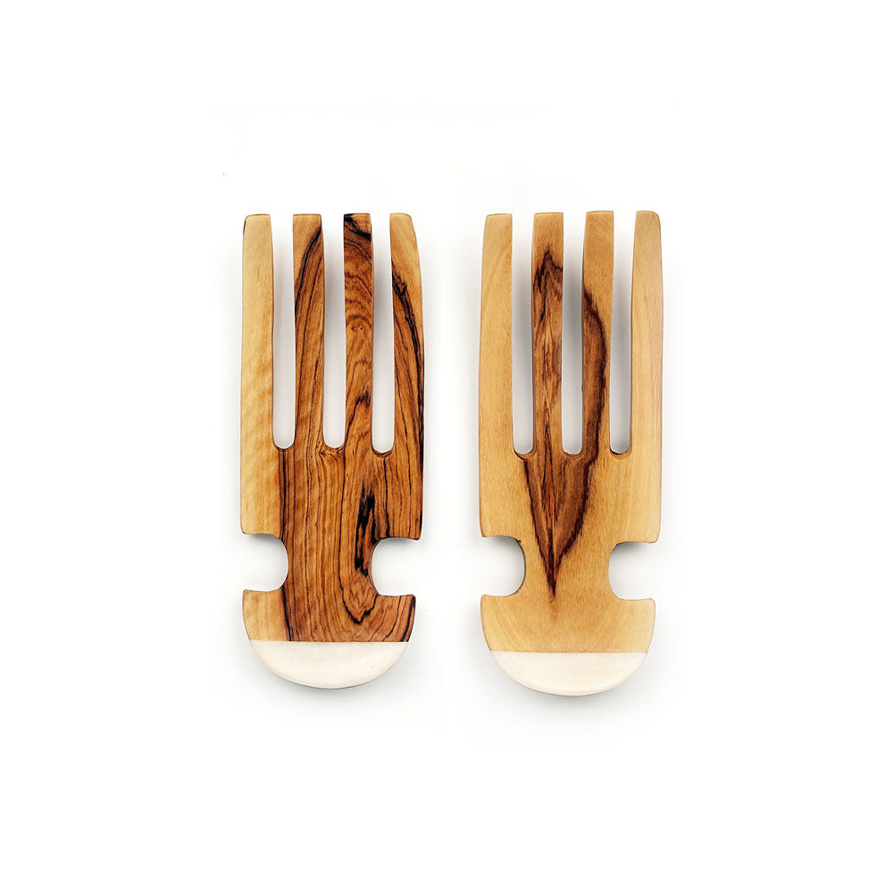 Premium Olive Wood Salad Claws - Natural Wooden Serving Utensils for Tossing, Mixing & Serving Fresh Salads - Perfect for Kitchen, BBQ & Dinner Parties