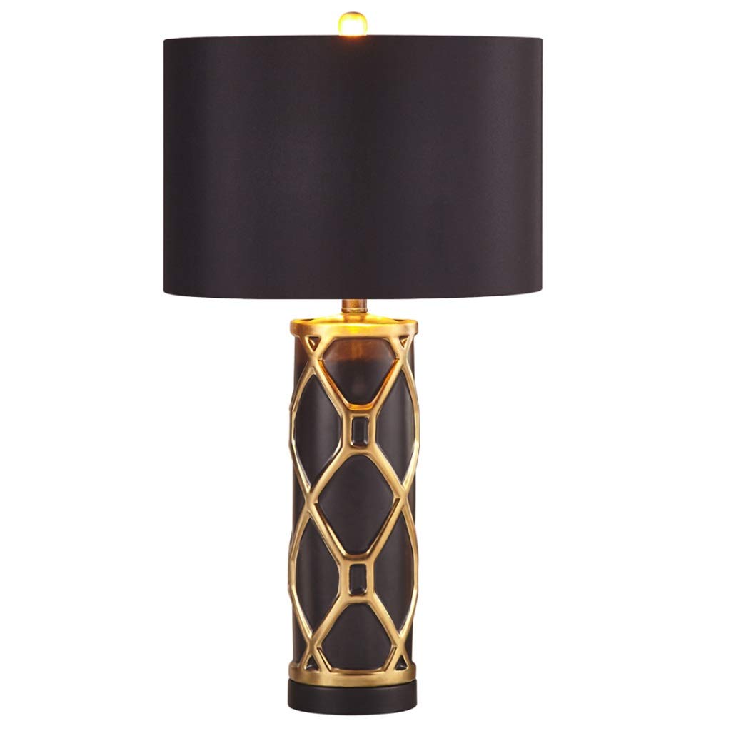 Nordic Ceramic Table Lamp with Fabric Lampshade - Dimmable Bedside Nightstand Light for Bedroom & Living Room (Black, Adjustable Brightness) | Perfect for Reading, Relaxation & Ambient Lighting