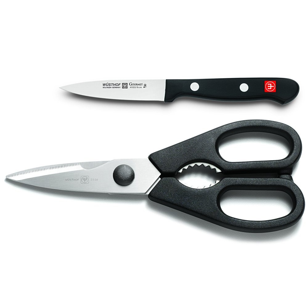 WÜSTHOF Gourmet 3-Inch Paring Knife and Kitchen Shears Set - Silver/Black - Perfect for Peeling, Slicing, and Precision Cutting in Home Cooking