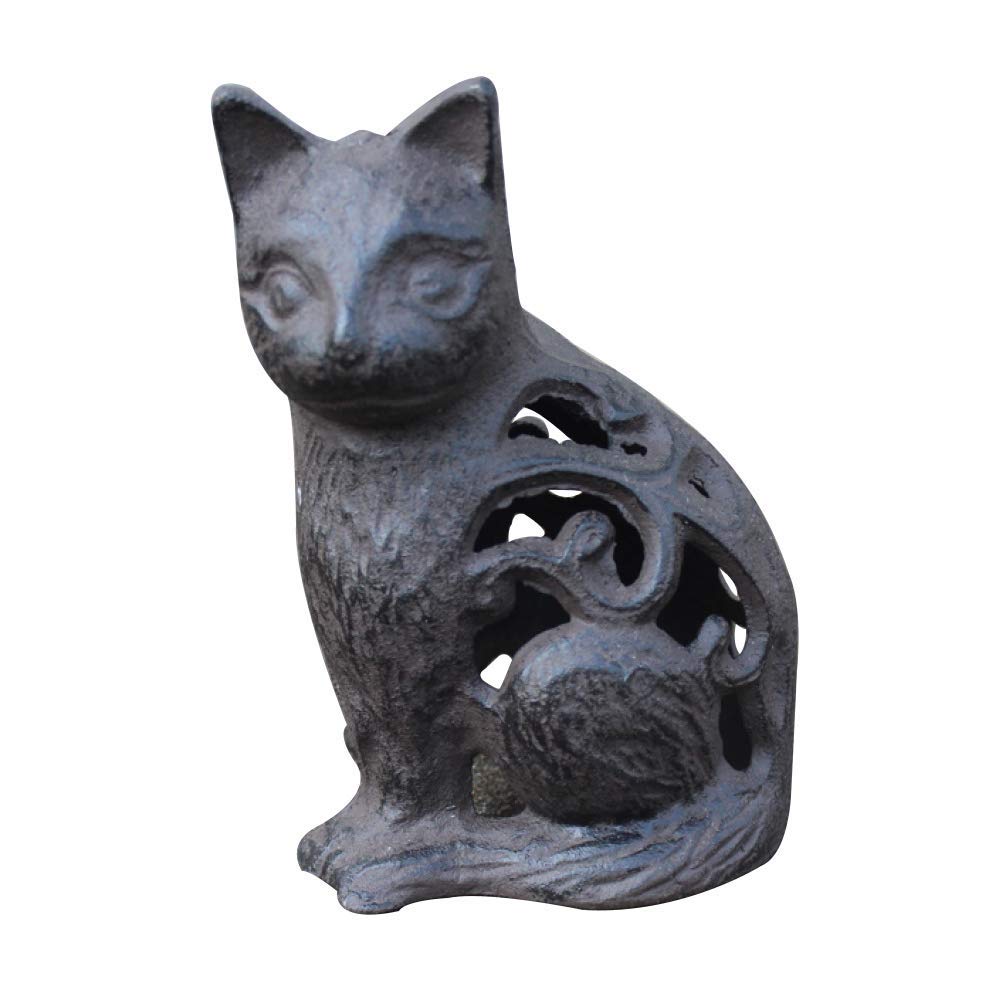 LIUSHI Cast Iron Kitten Statue - Handcrafted Wrought Iron Hollow Cat Sculpture for Home & Garden Decor | Perfect for Bookshelf, Patio, and Outdoor Decoration