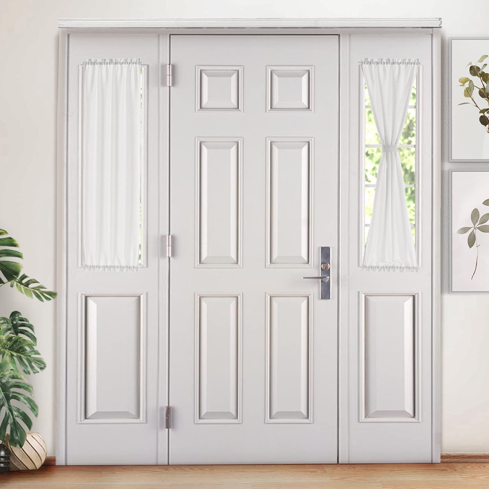 Melodieux White Semi-Sheer French Door Curtains 40 Inch Length - Linen Look Voile Drapes for Front Door, Patio & Sliding Glass Doors (25x40 Inches, 2 Panels) - Perfect for Living Room, Bedroom & Home Decor