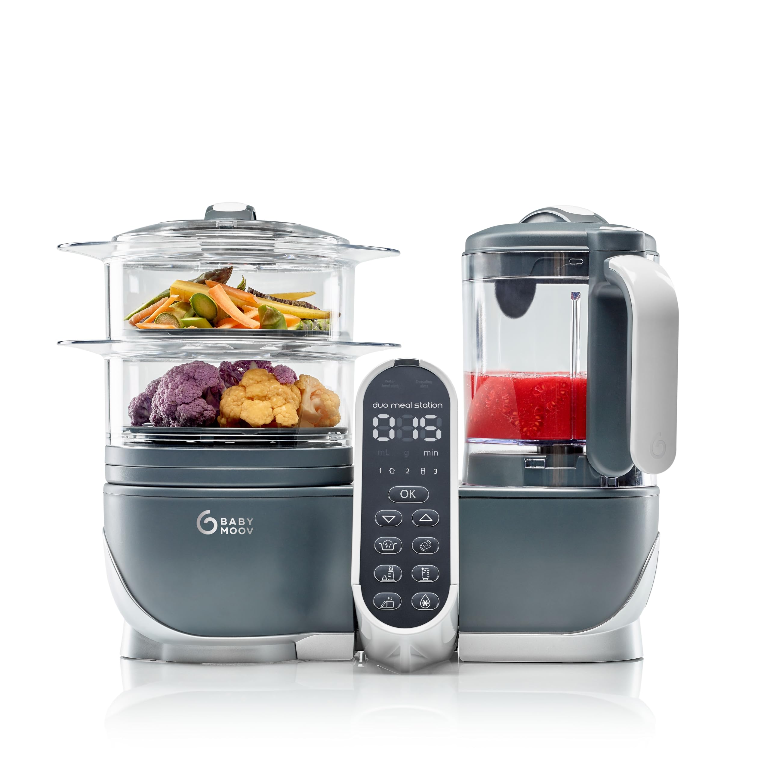 Babymoov Duo Meal Station Grey - 3-in-1 Multi-Speed Baby Food Maker, Steamer & Puree Blender with Warming & Defrosting Functions | Nutritionist Approved | Perfect for Homemade Baby Food Prep & Meal Planning