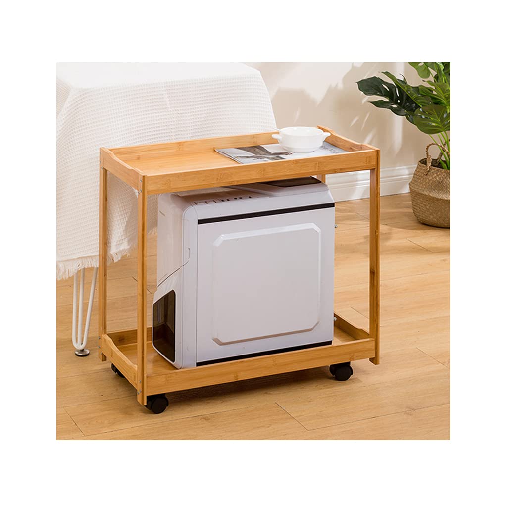 WXJ Adjustable Bamboo Double Layer Computer Tower Stand with Locking Casters - Sturdy Floor-Standing CPU Holder for Desktop, Printer, Copier & Scanner Storage - Perfect for Home Office & Workspace Organization