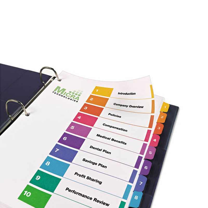 Ready Index Table of Contents Dividers with Multicolor Tabs, 1-10, Letter Size - Perfect for Office Organization, School Binders, and Document Filing