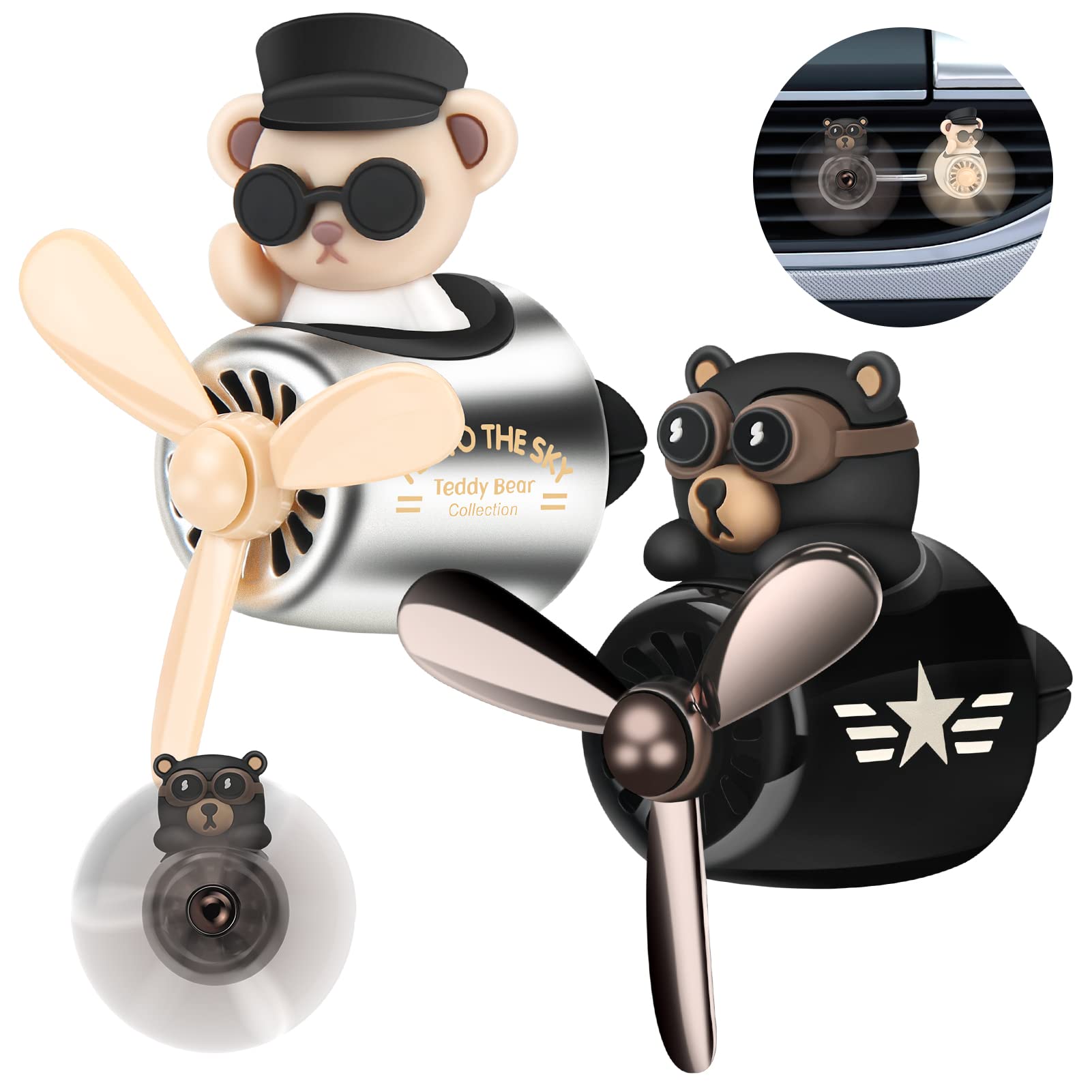 2 Pack Cute Teddy Bear Car Air Fresheners - Cartoon Pilot Design, Car Vent Clip Air Diffuser with Fragrance - Perfect for Cars, Trucks & SUVs - Great Gift for Kids and Car Lovers