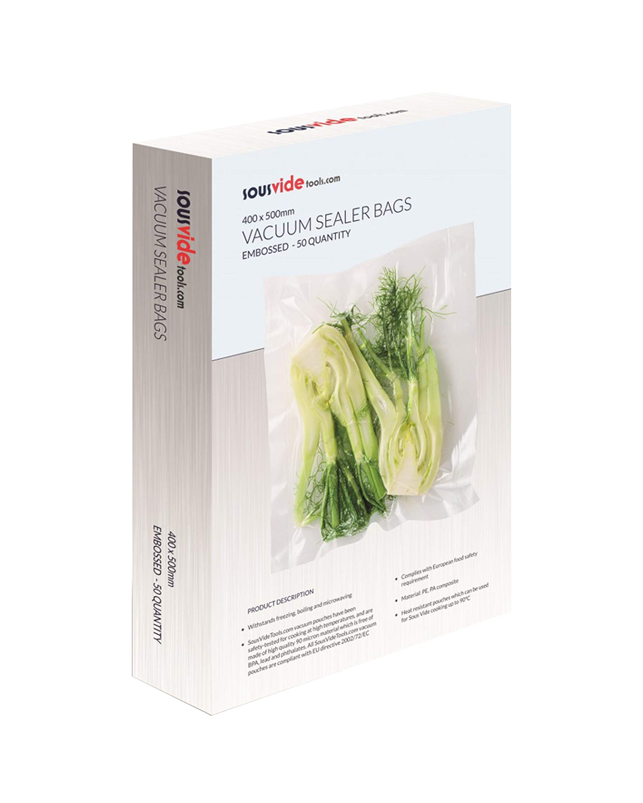 Premium Vacuum Sealer Bags for Sous Vide Cooking - Pack of 50 (40cm x 50cm) | Embossed Food Storage Bags | Freezer & Microwave Safe | Ideal for Meal Prep, Sous Vide, Freezing & Food Preservation | [SVT-06007]
