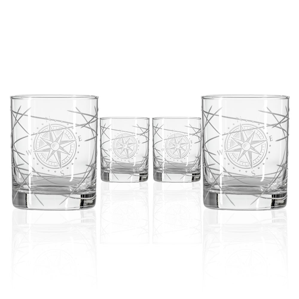 Premium 13oz Double Old Fashioned Whiskey Glasses Set of 4 - Heavy Base Crystal Clear Compass Star Design - Perfect for Bourbon, Scotch, Cocktails & Home Bar Decor