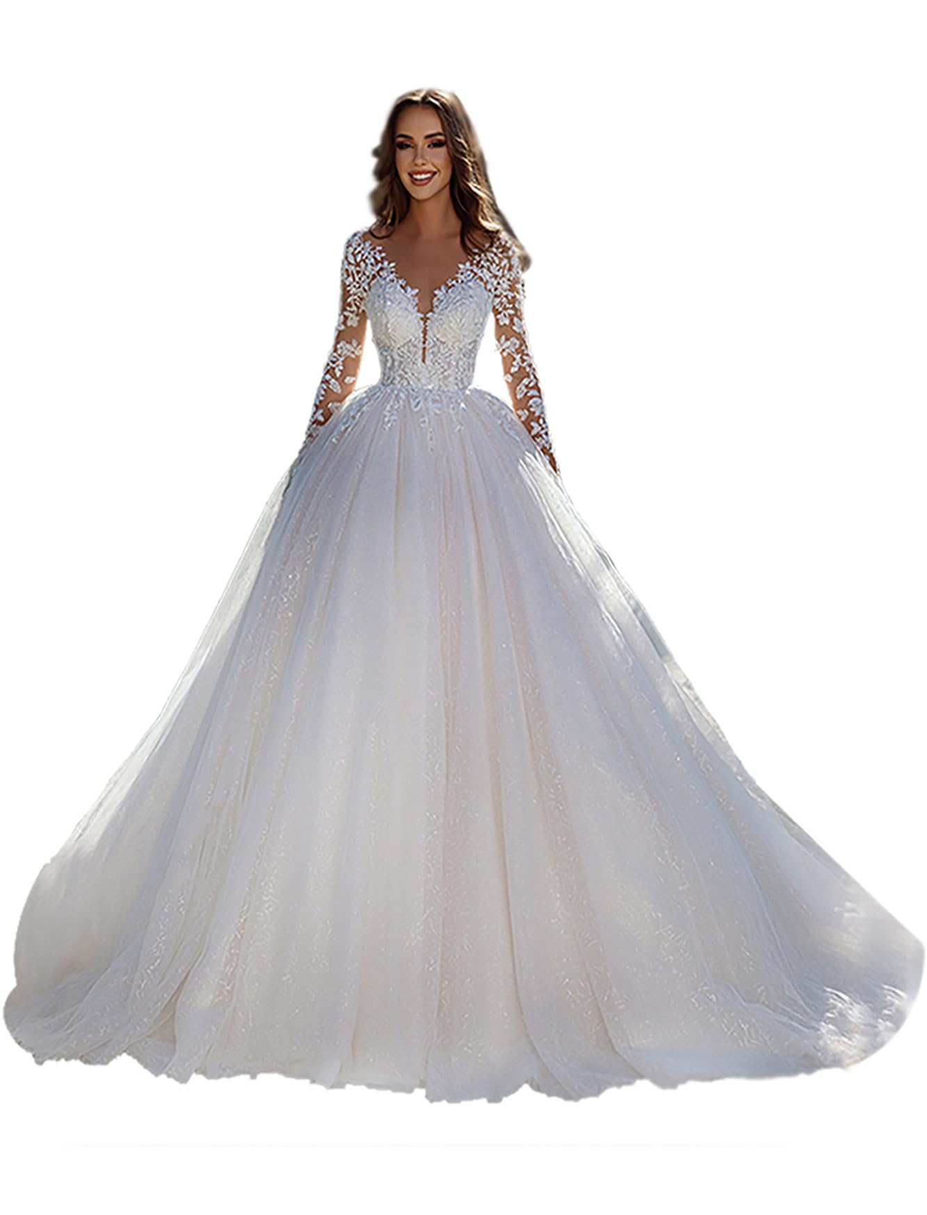 2024 Elegant Princess Long Sleeve Wedding Dress - Tulle Lace Ball Gown Bridal Gown for Women | Perfect for Church Ceremony, Royal Wedding & Formal Bridal Events