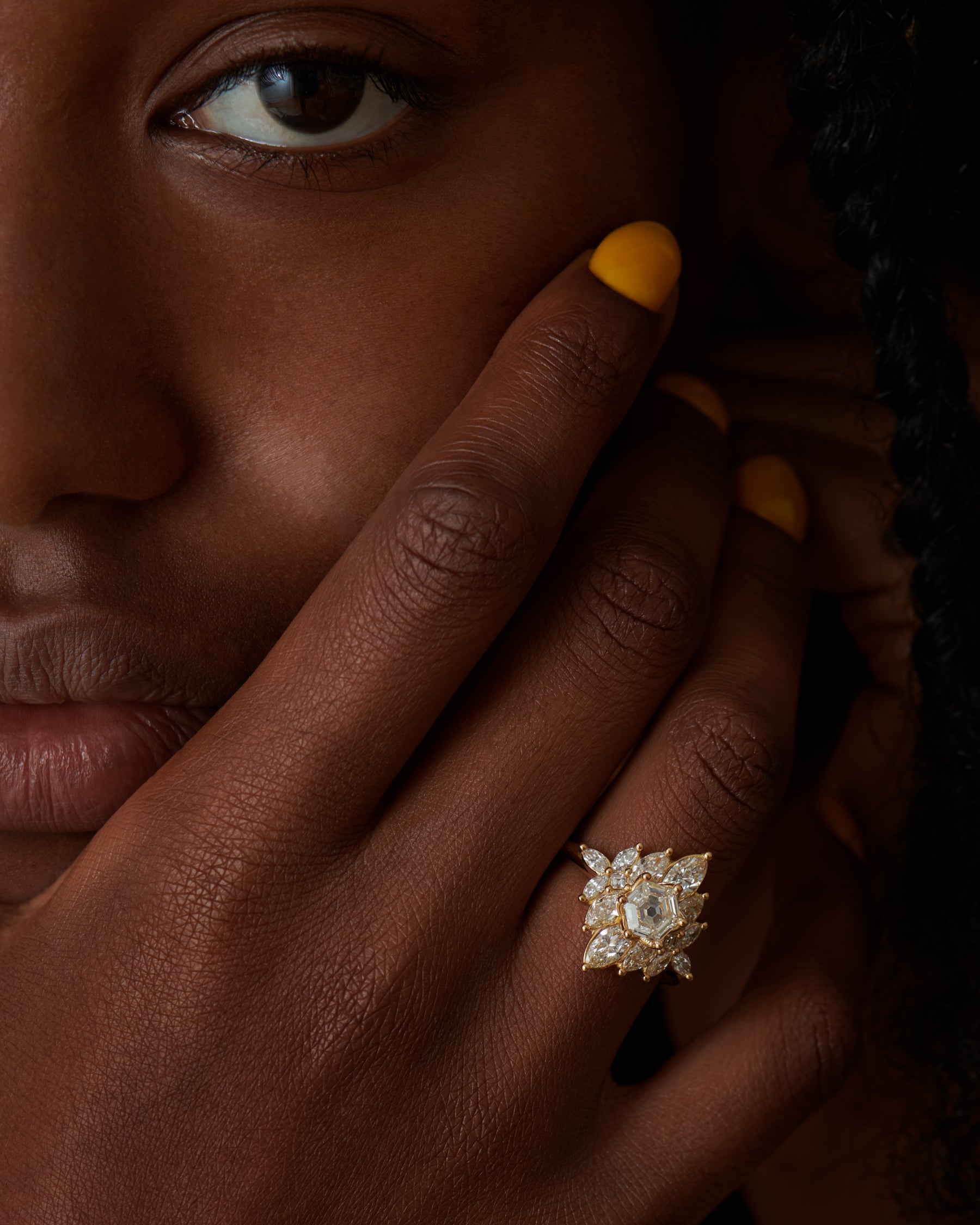 1ct Hexagon Diamond Marquise Cluster Engagement Ring - Elegant Mirror Finish for Weddings, Proposals & Anniversary Gifts