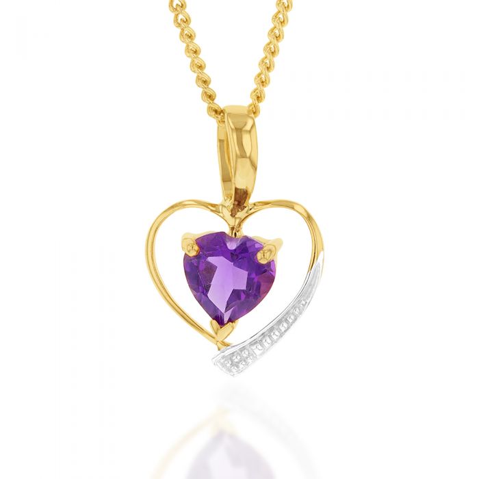 9ct Yellow Gold Amethyst Heart Pendant Necklace for Women - Elegant Valentine's Day Gift & Everyday Jewelry for Special Occasions