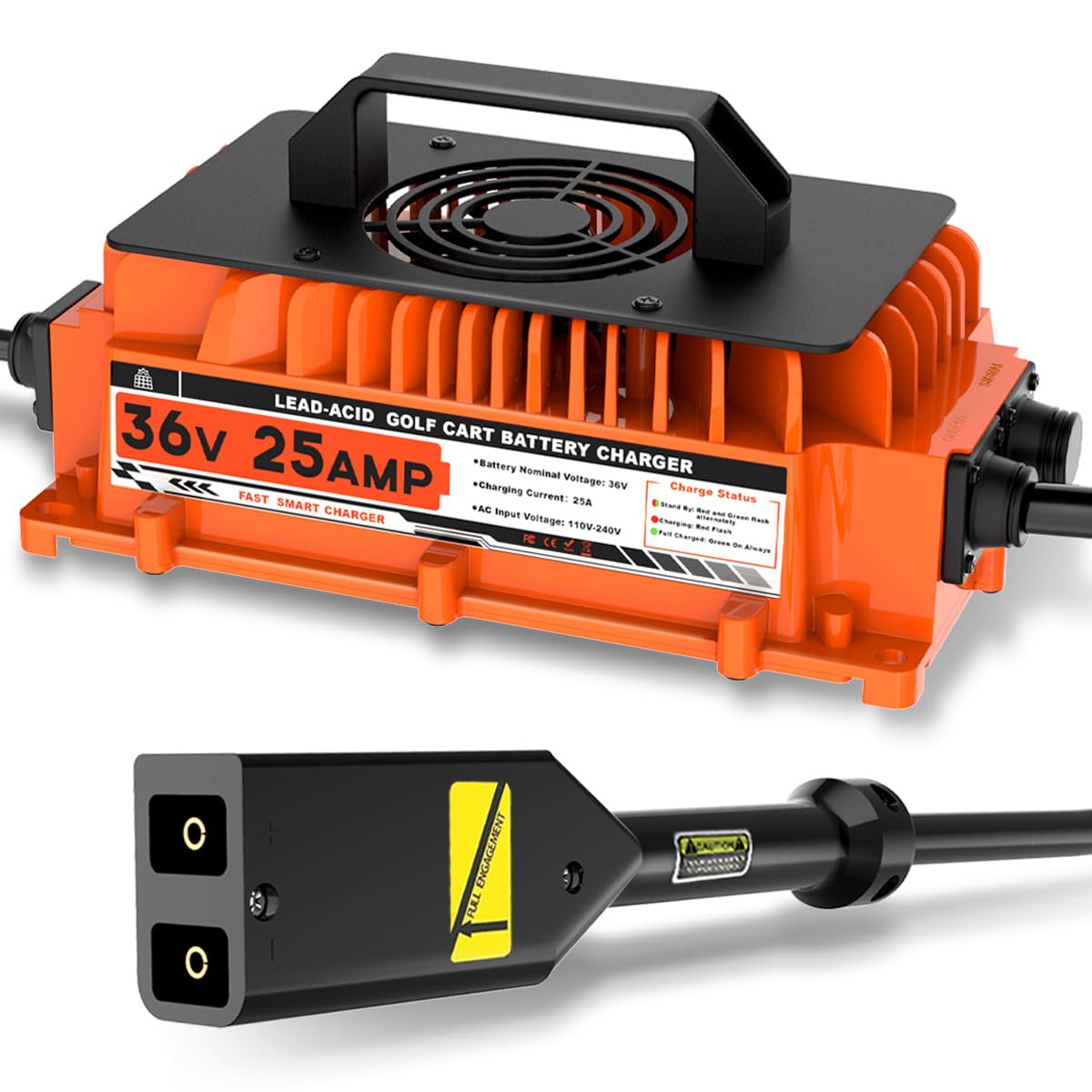 36V 25 AMP Golf Cart Battery Charger for EZGO TXT - 1250W Lead-Acid Charger with 2-Pin D Style Plug | Fast Charging for Golf Carts, Utility Vehicles & Electric Scooters