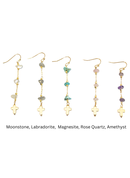Grace Gemstone Cross Earrings for Women - Elegant Religious Jewelry Gift for Church, Wedding & Everyday Wear