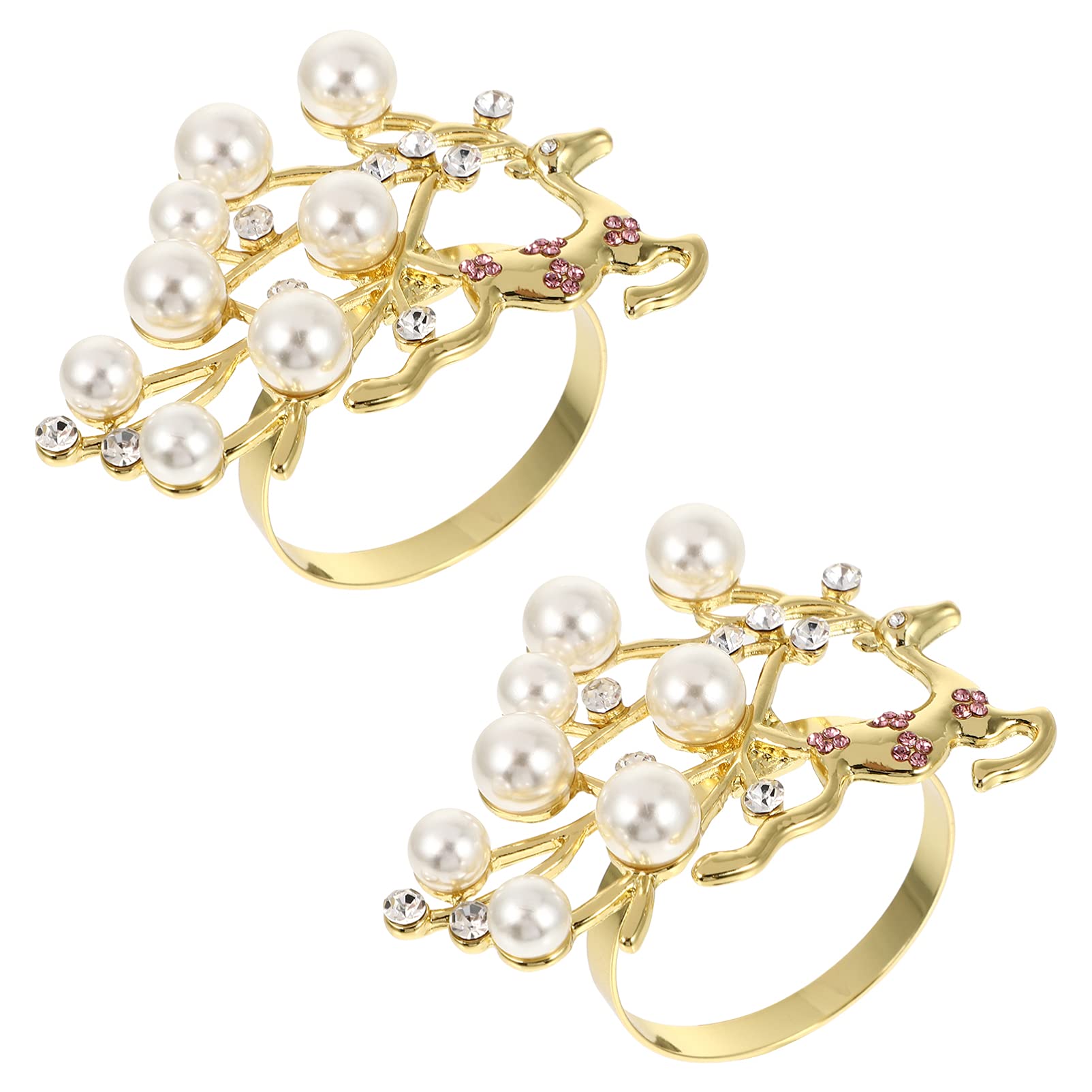 Crystal Deer Napkin Rings - 2pcs Christmas Rhinestone Holders for Holiday Dining