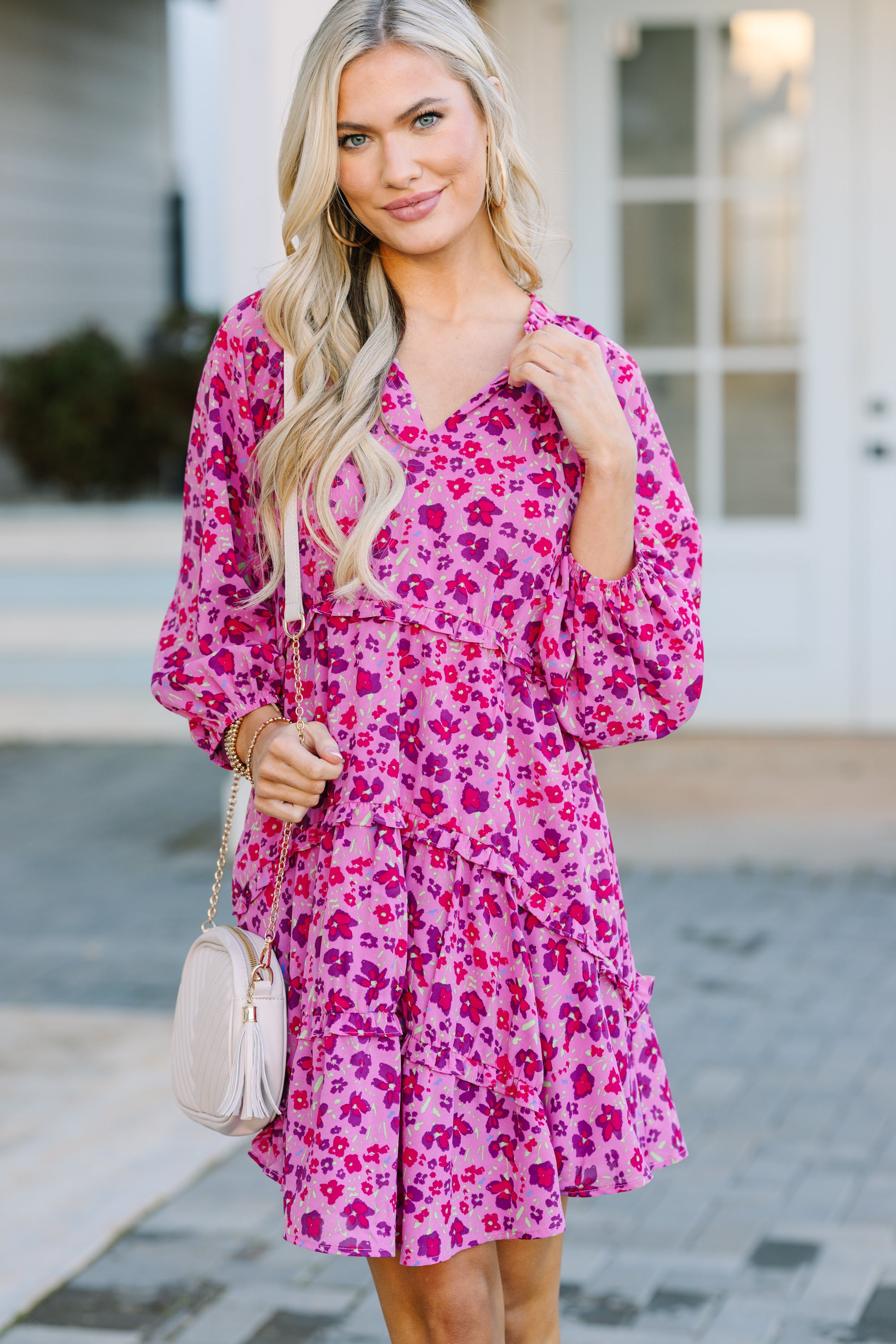 Elegant Magenta Floral Print Dress for Women - Perfect for Summer Parties, Weddings & Date Nights