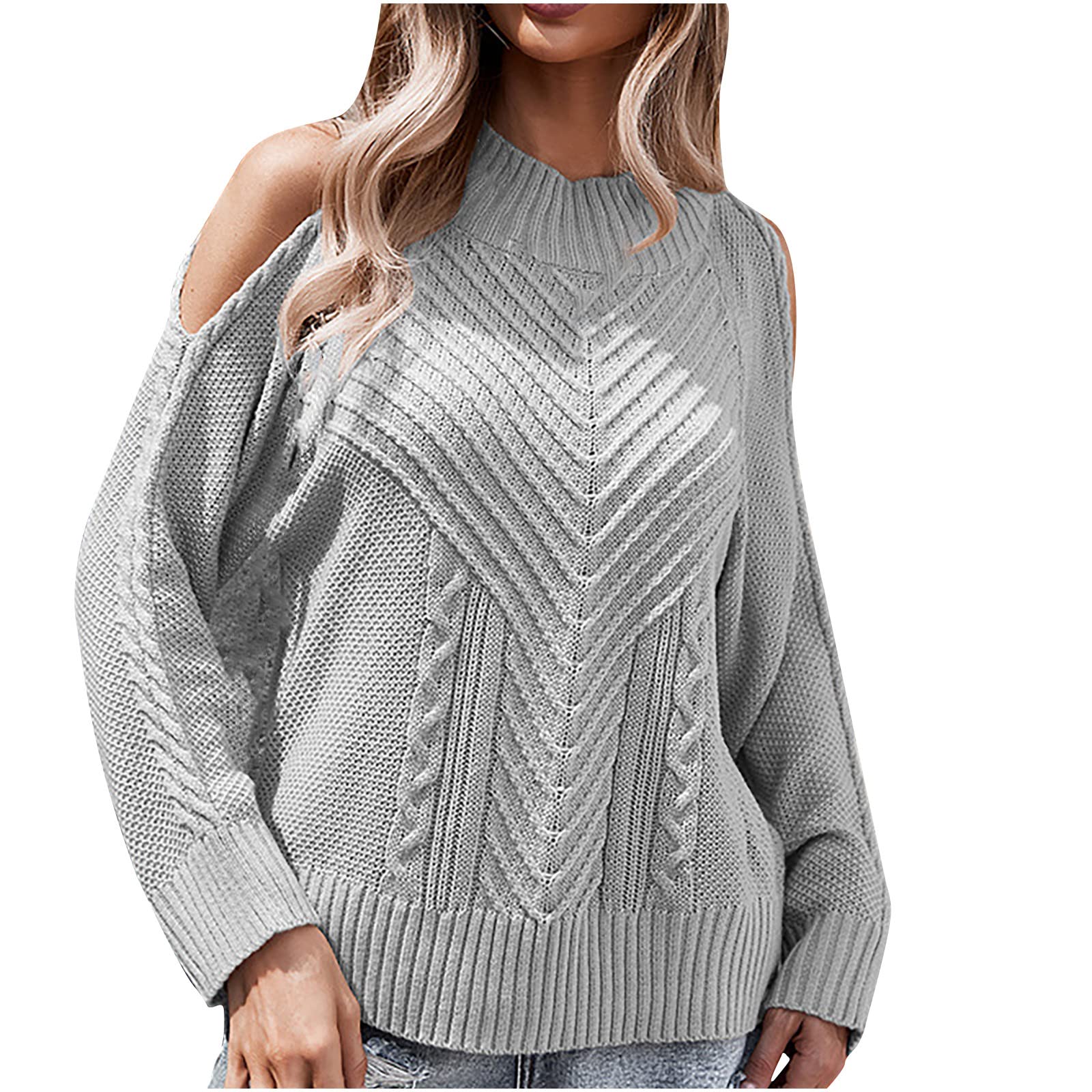 Women's Off Shoulder V-Neck Long Sleeve Sweater - Knit Pullover Jumper Top for Fall & Winter Fashion | Perfect for Date Night, Office Wear & Casual Outfits